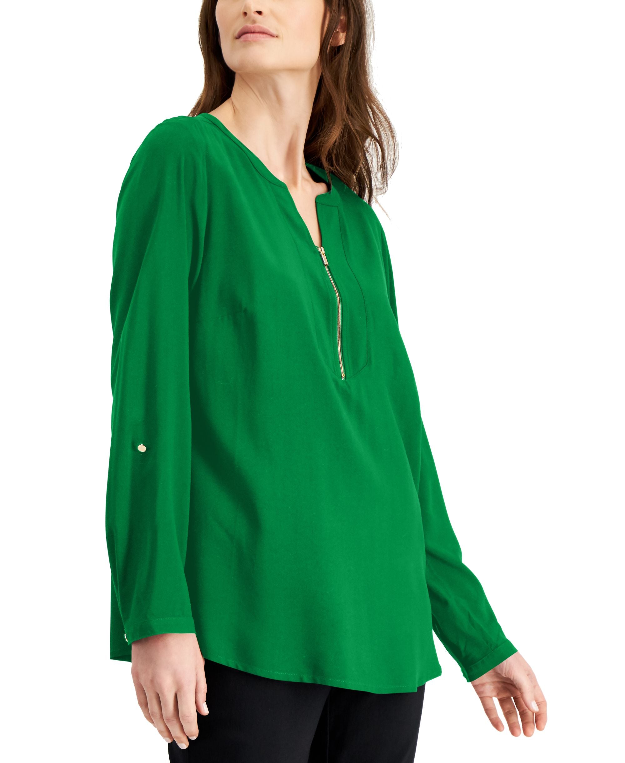 JM Collection Solid Zip Neck Utility Top