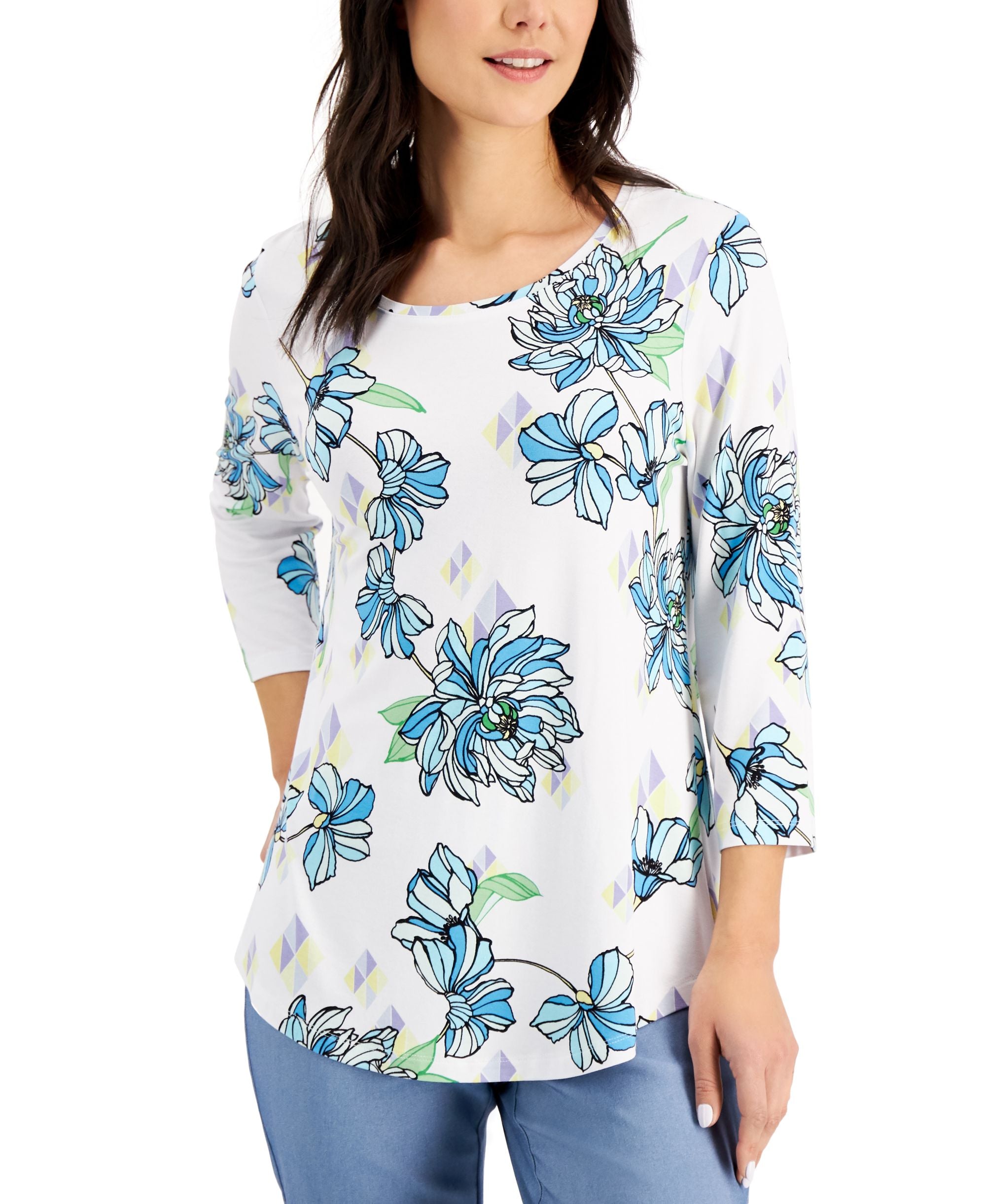 Petite 3/4-Sleeve Printed Top