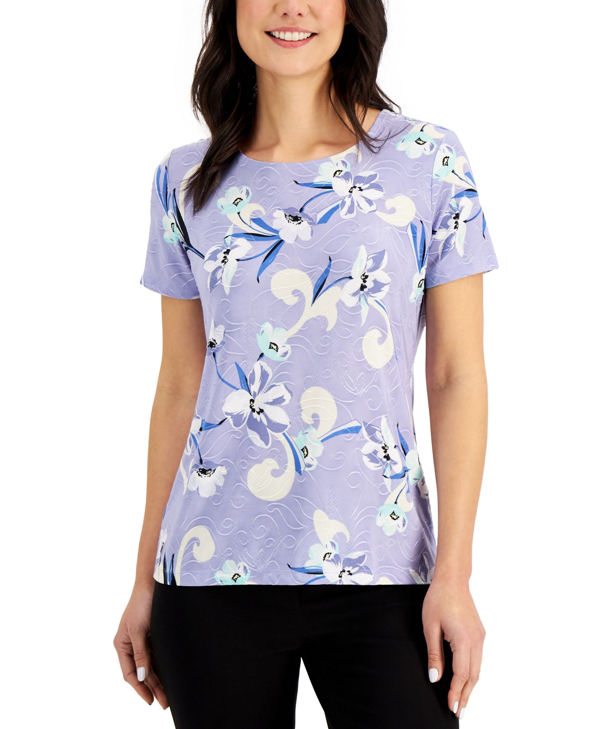 Petite Printed Textured T-Shirt