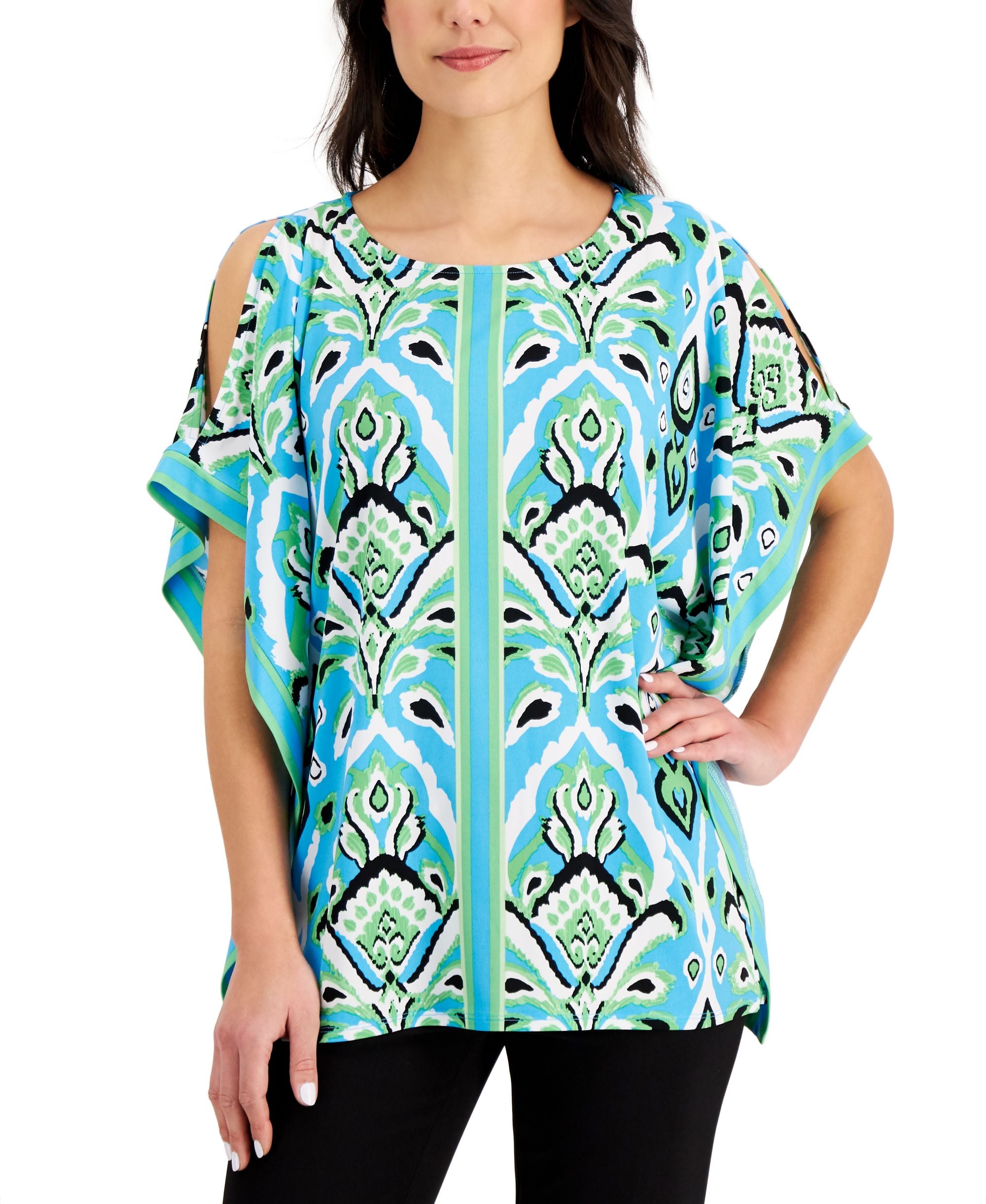 JM Collection Printed Flutter Sleeve Top