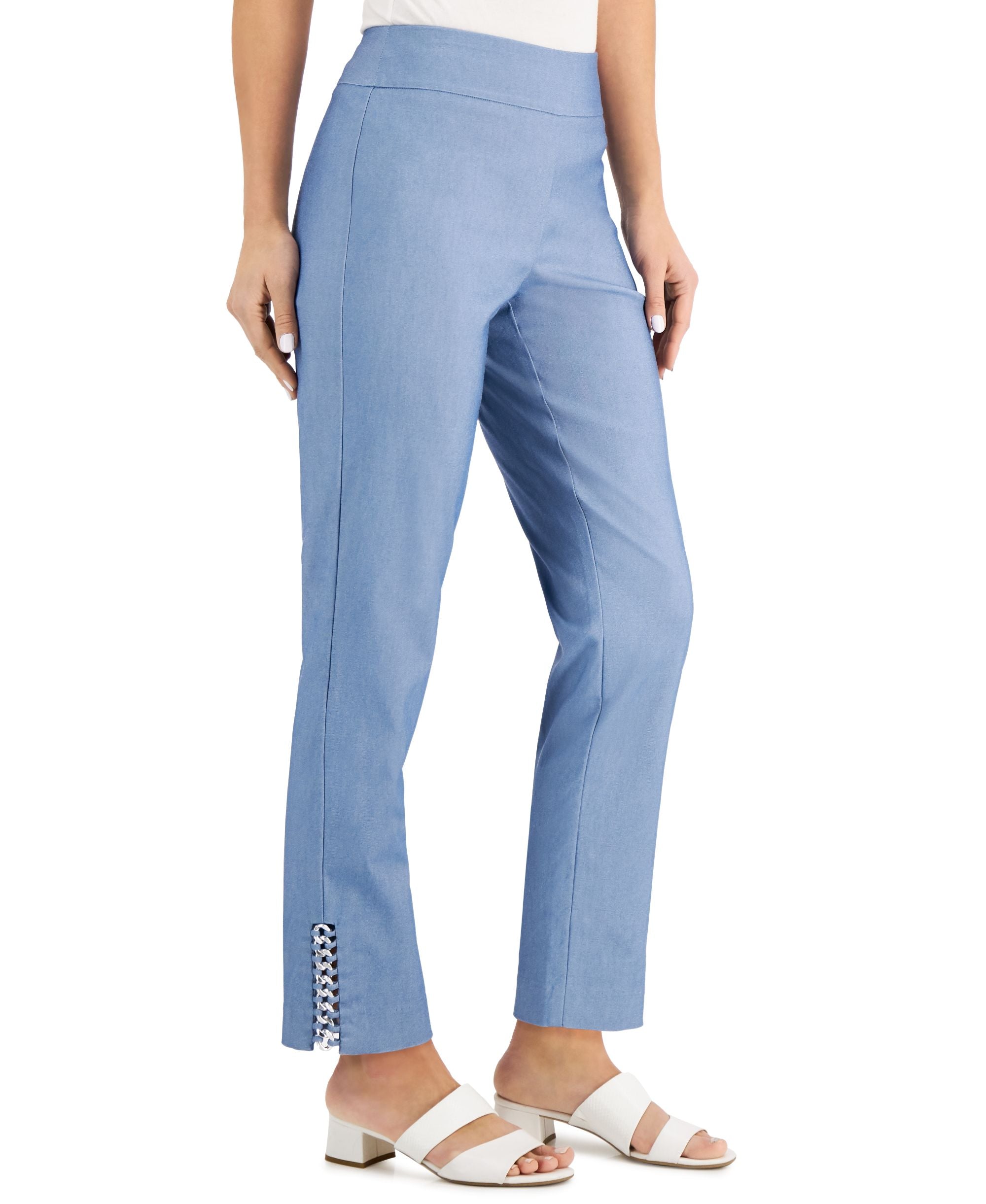 JM Collection Polished Denim Chain Hem Ankle Pants