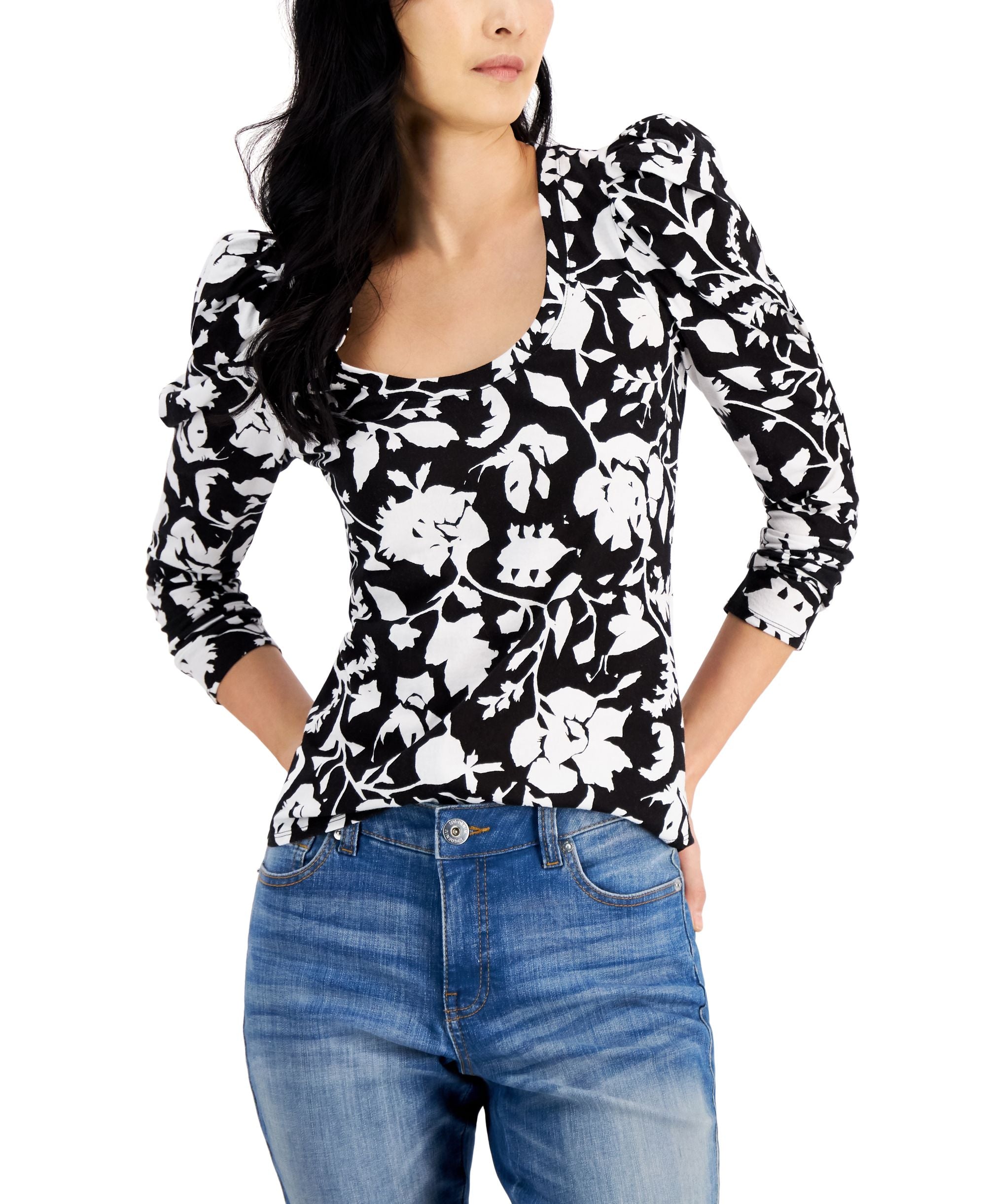 INC International Concepts Womens Cotton Puff Sleeve Top