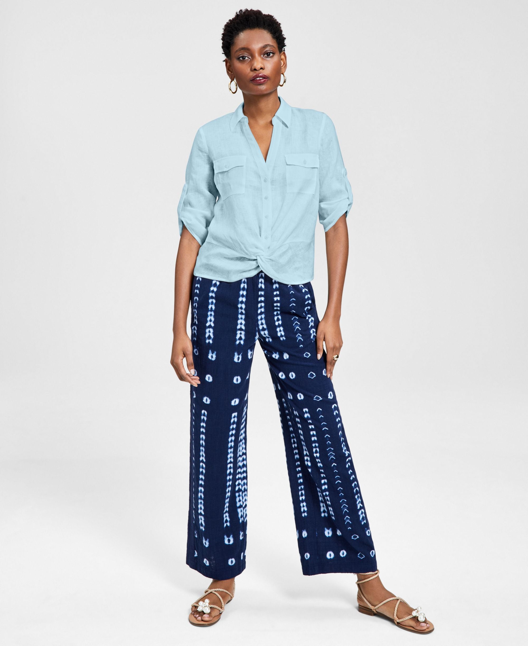 INC International Concepts Womens Linen Twist Hem Blouse