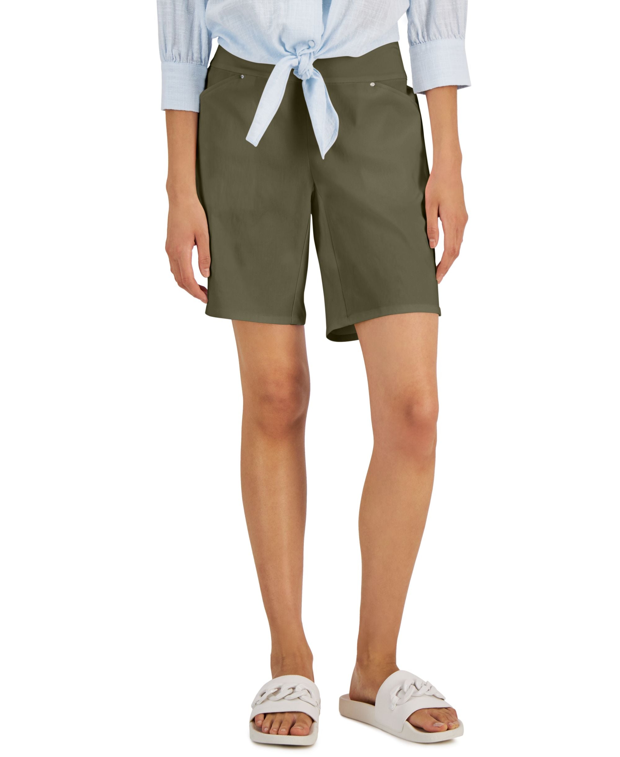 Women's Curvy Mid Rise Pull-On Bermuda Shorts