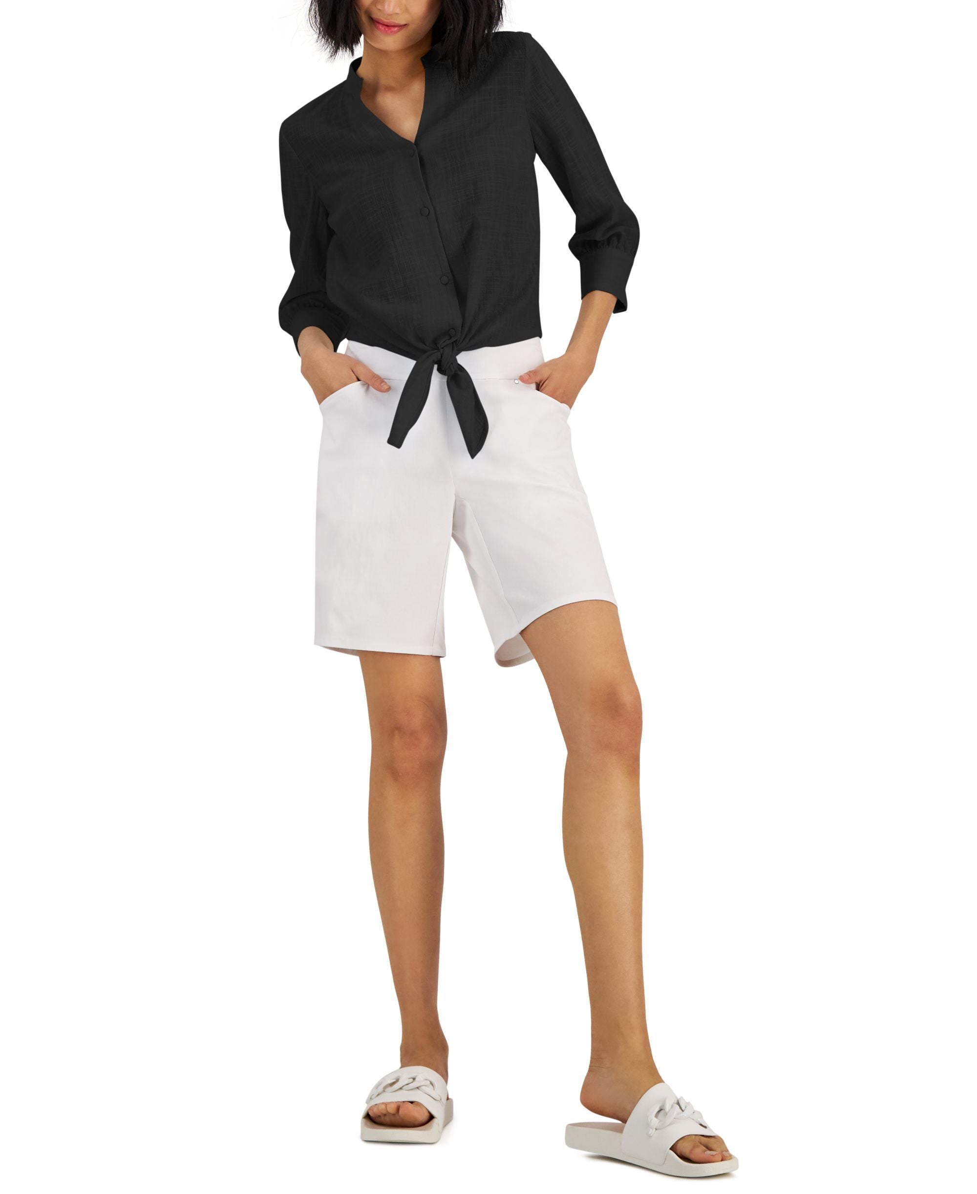 INC International Concepts Womens Tie Hem Button Down Top