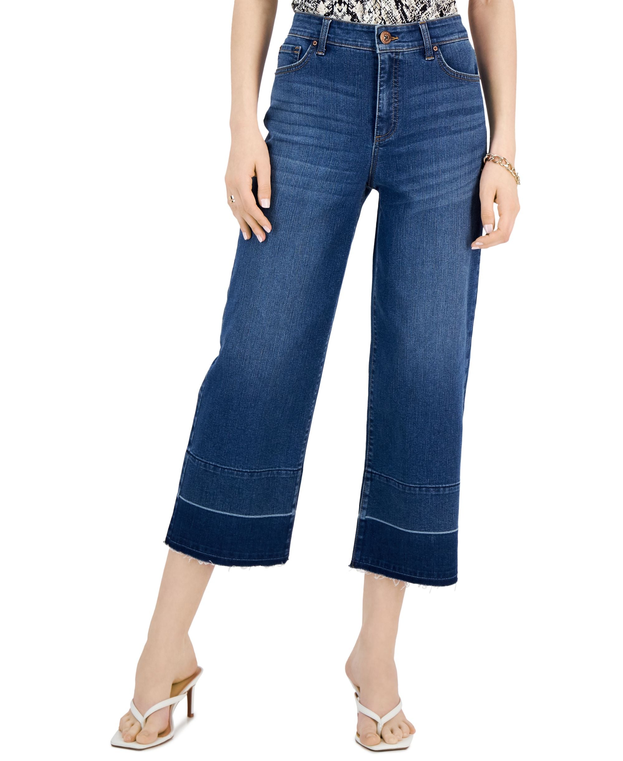 INC International Concepts Womens High Rise Cropped Wide Leg Jeans