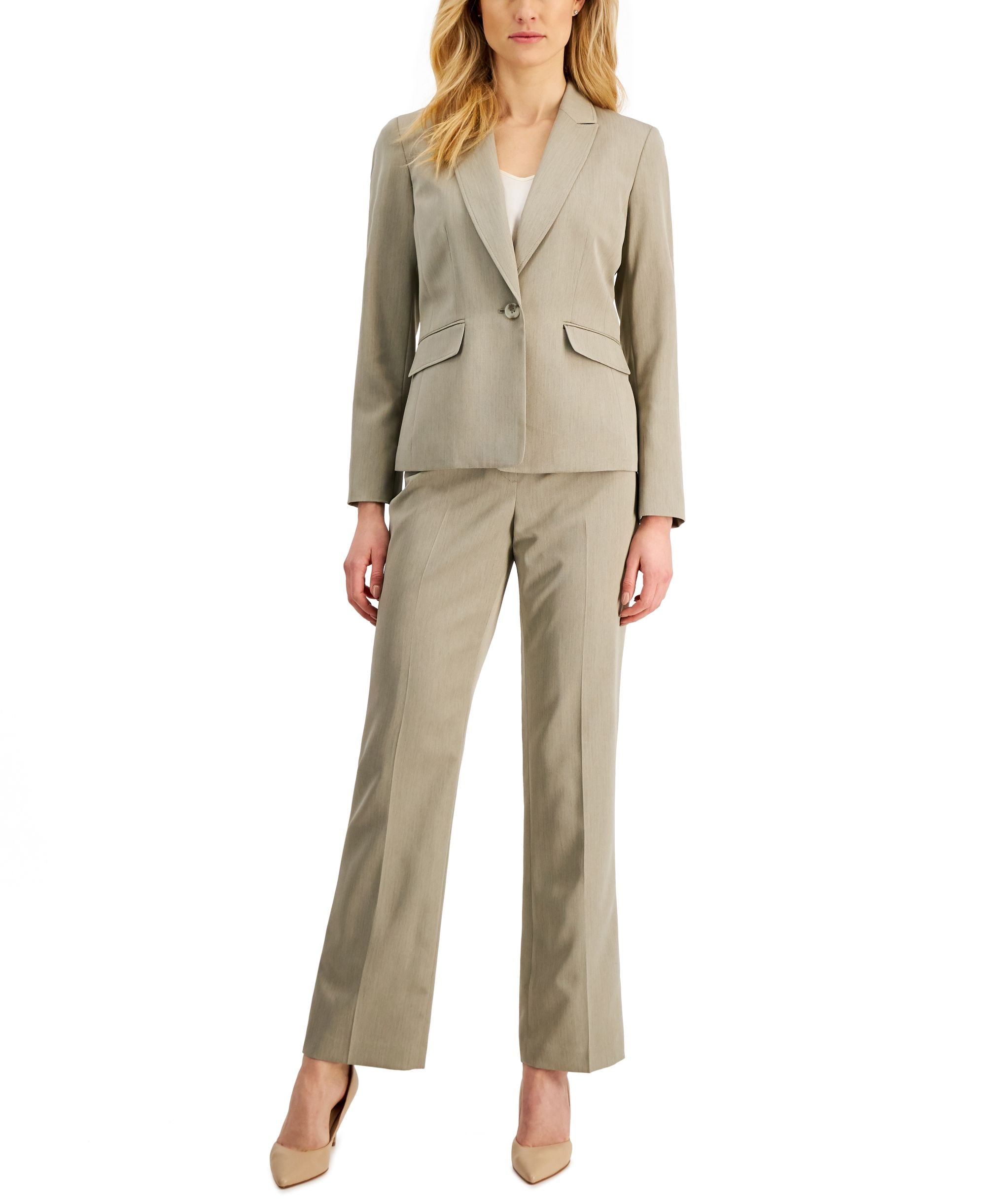 Le Suit Womens One Button Straight Leg Pantsuit Sizes