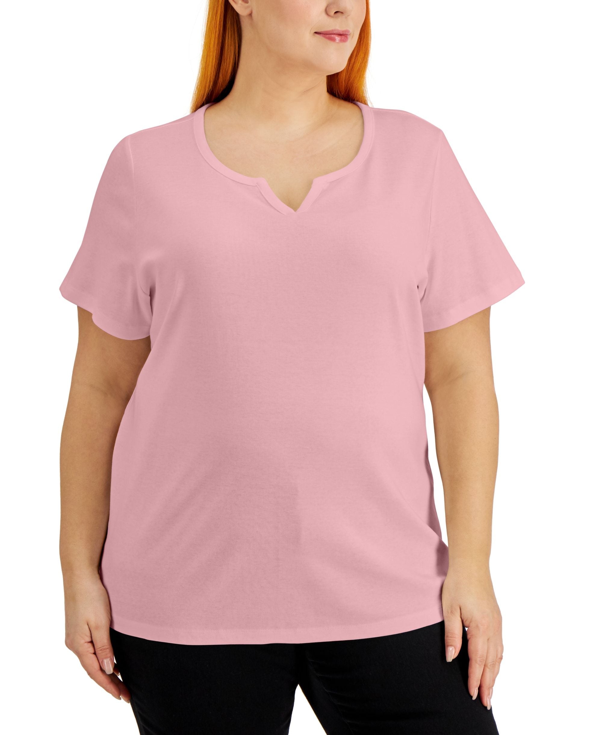 Karen Scott Plus Size Cotton Split Neck Top