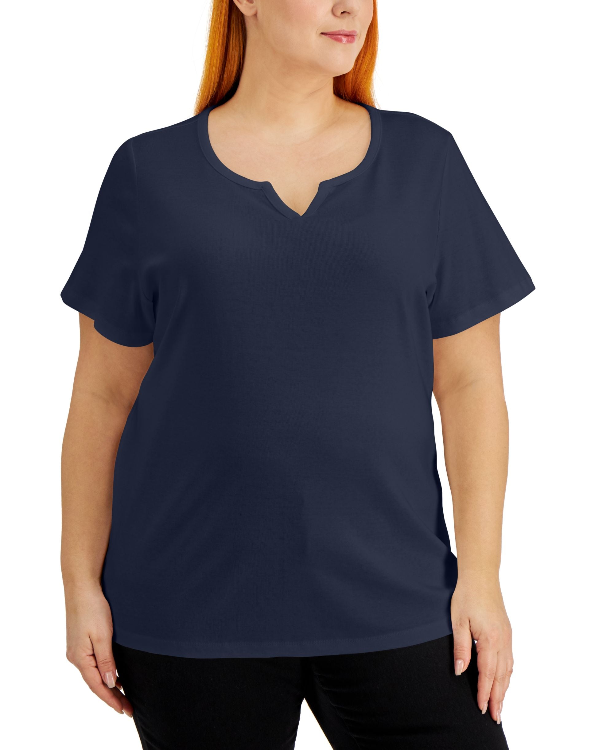Karen Scott Plus Size Cotton Split Neck Top