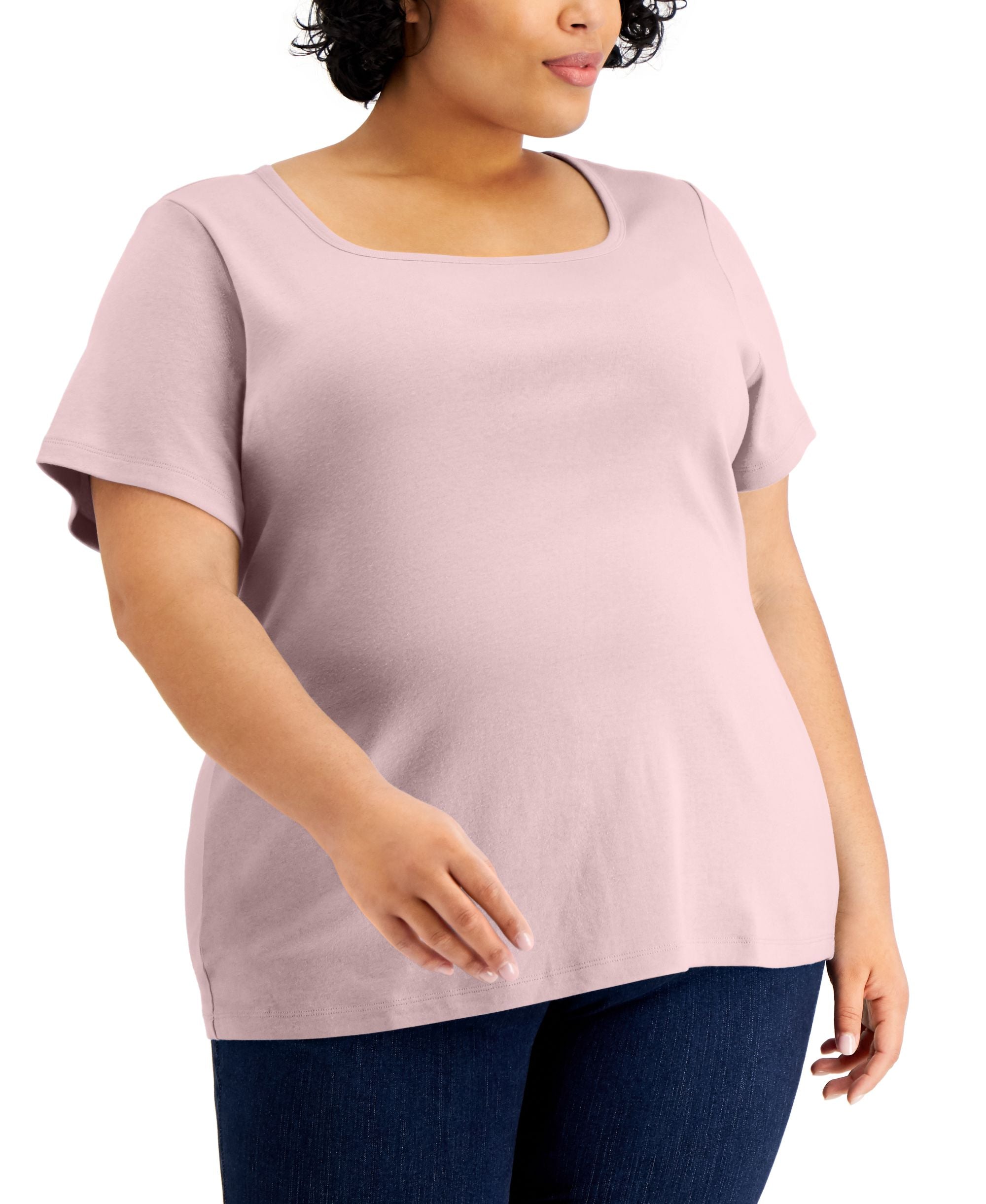Karen Scott Plus Size Cotton Square Neck Top