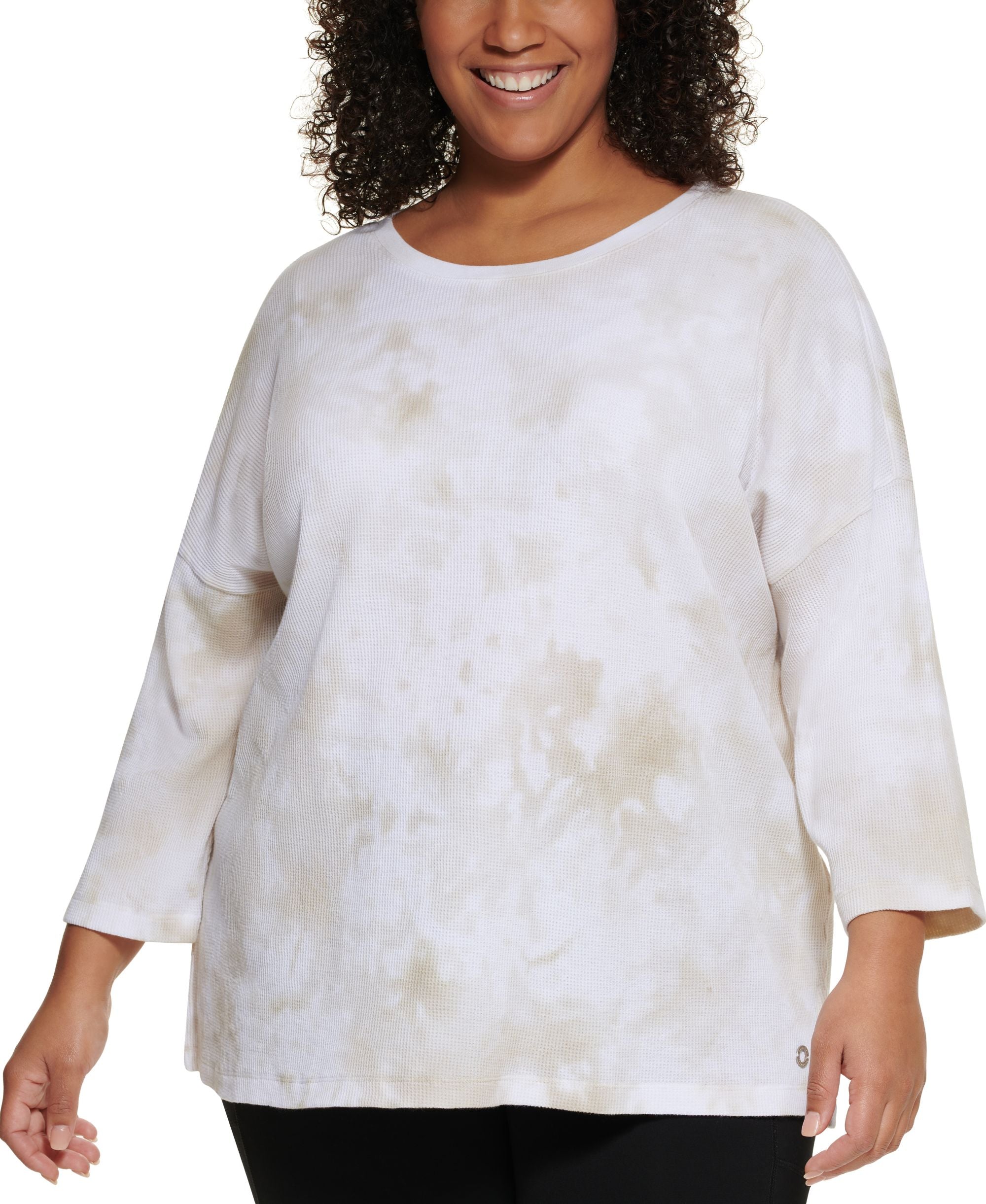 Calvin Klein Womens Plus Tie-Dye Workout Pullover Top