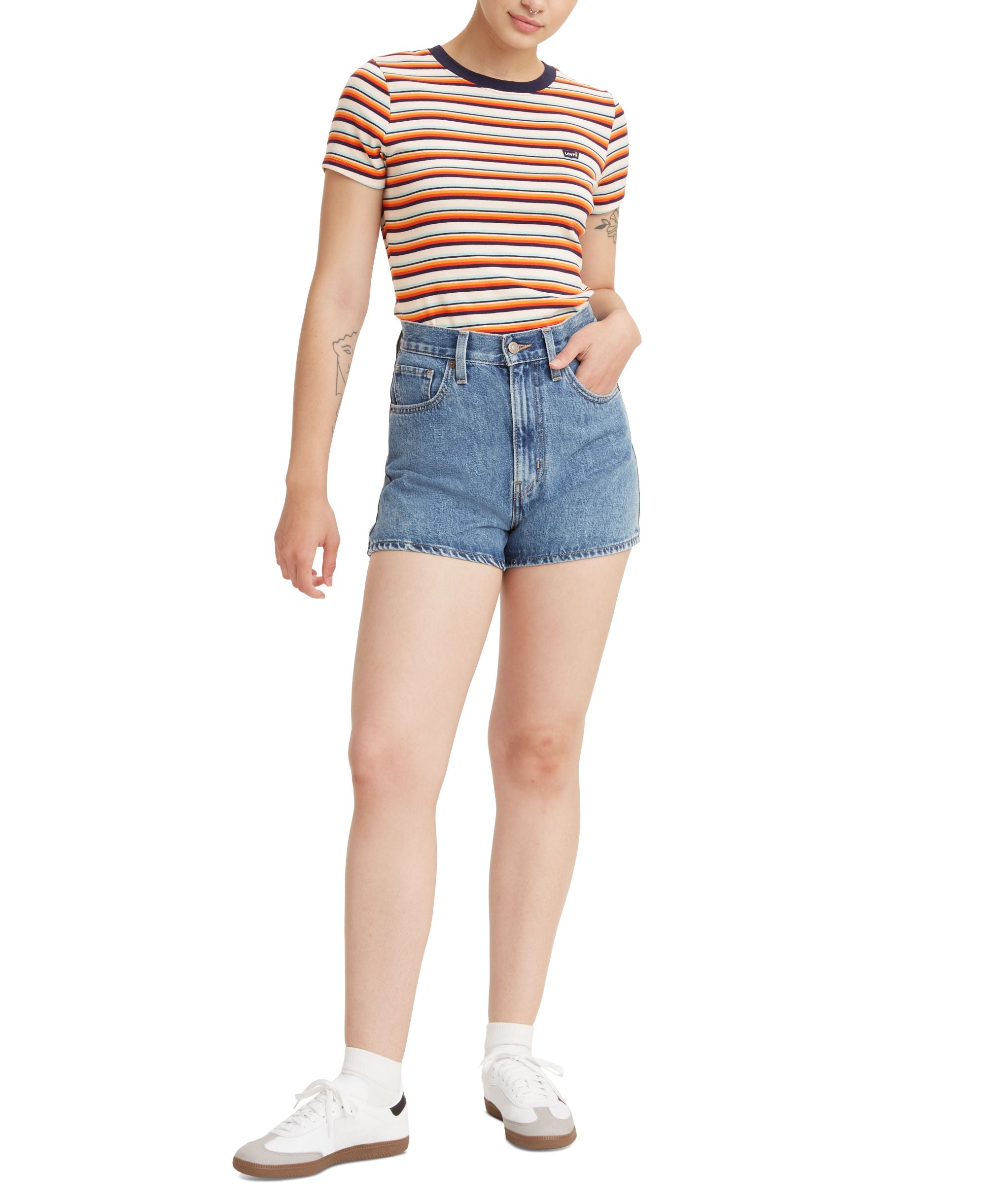 High-Waisted Cotton Mom Shorts