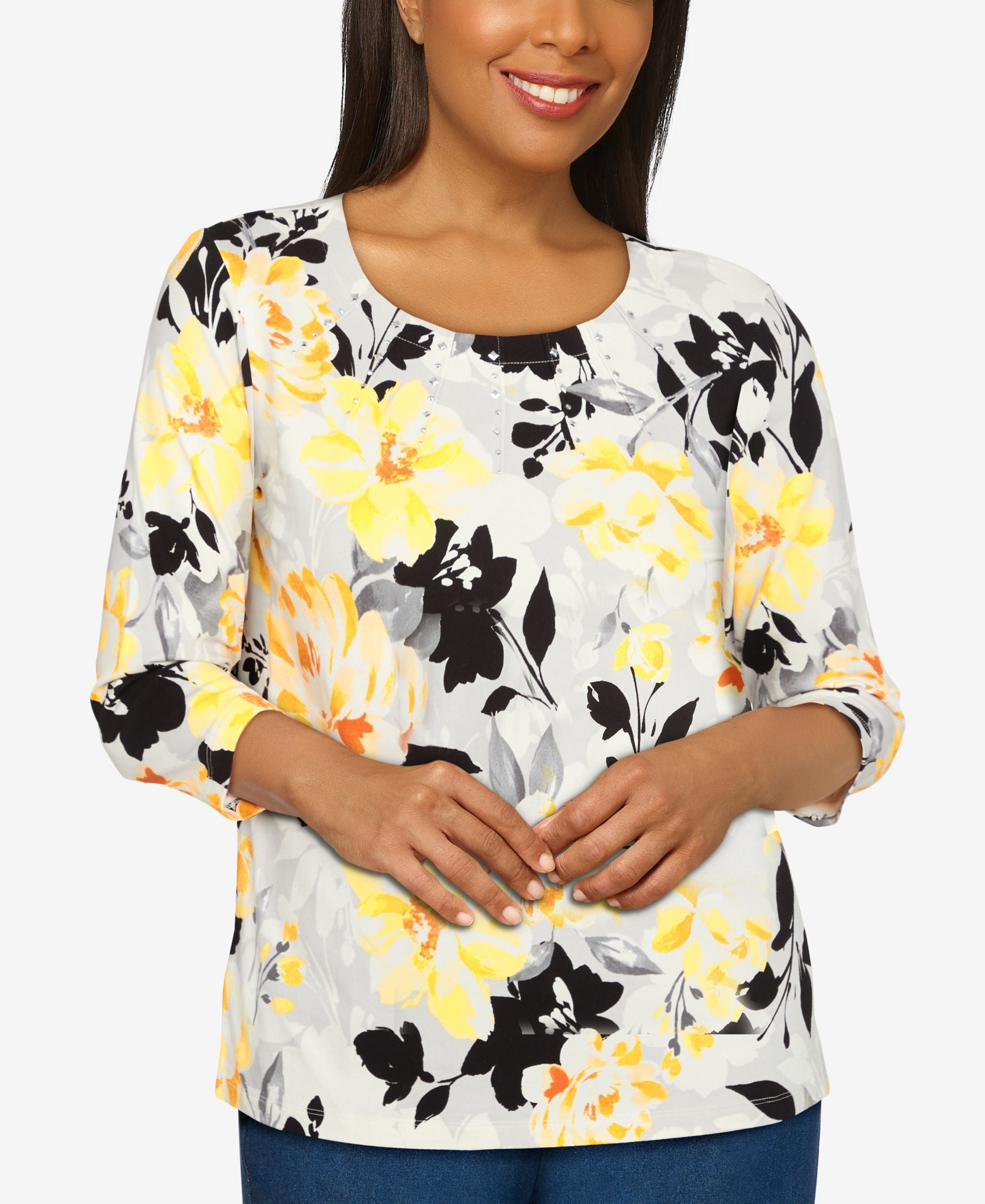 Alfred Dunner Petite Southern Charm Floral Print Knit Top