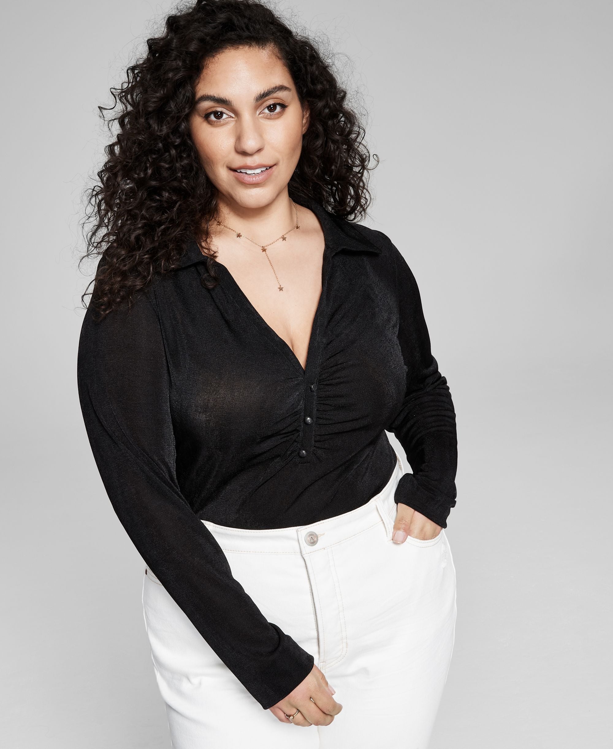 Now This Trendy Plus Size Polo Bodysuit