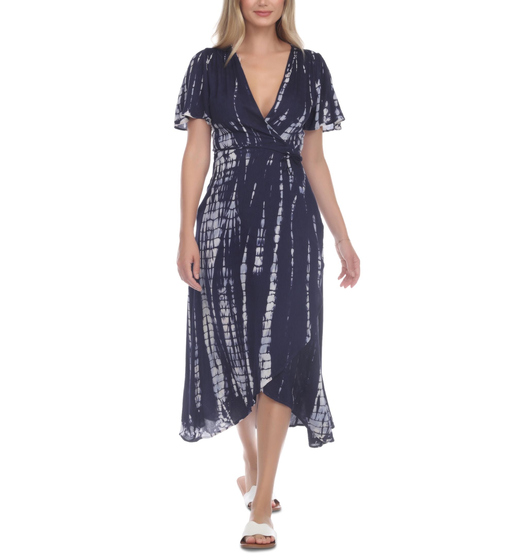 Tie-Dye-Print Cover-Up Wrap Dress