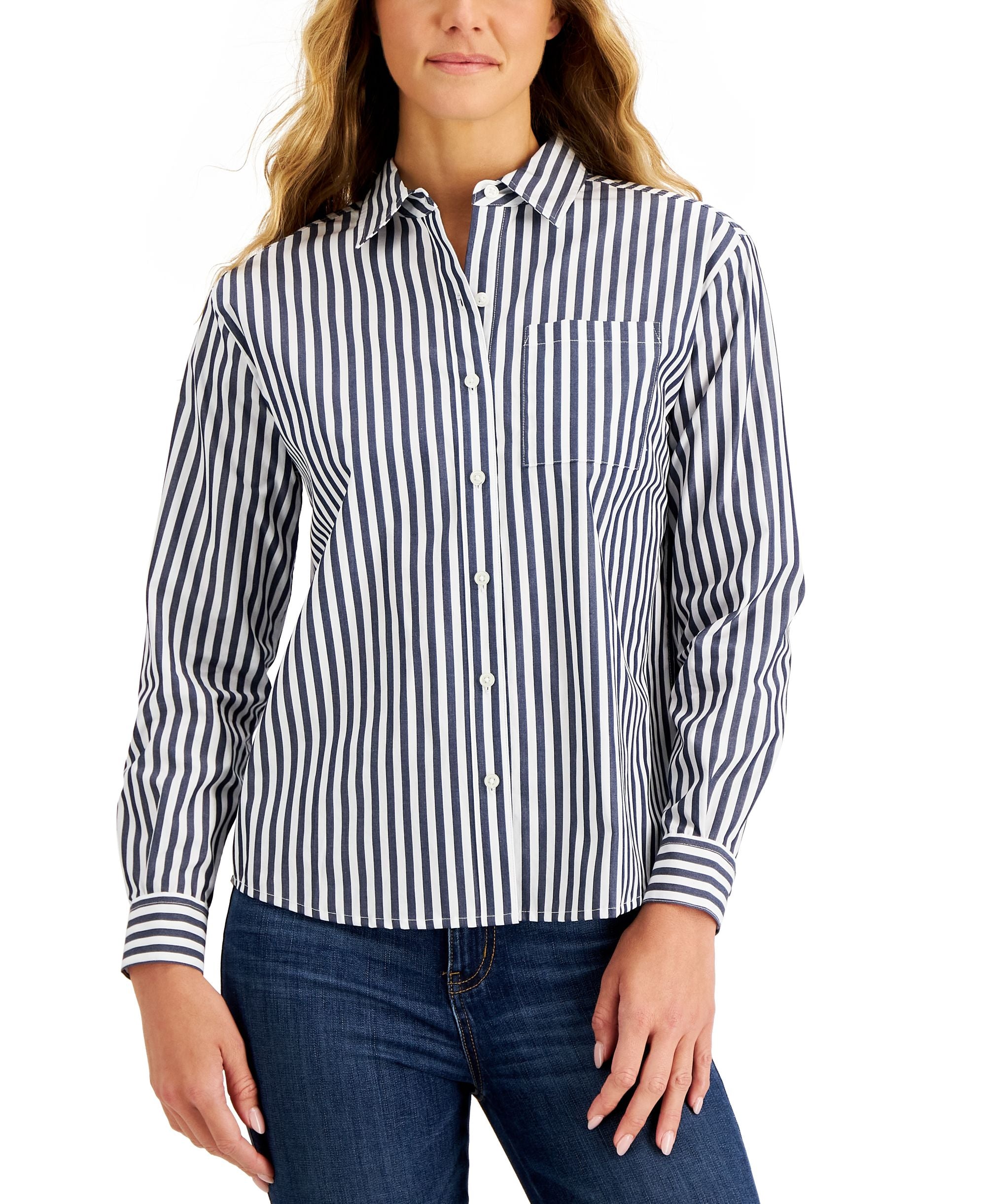 Style & Co Petite Striped Boyfriend Shirt