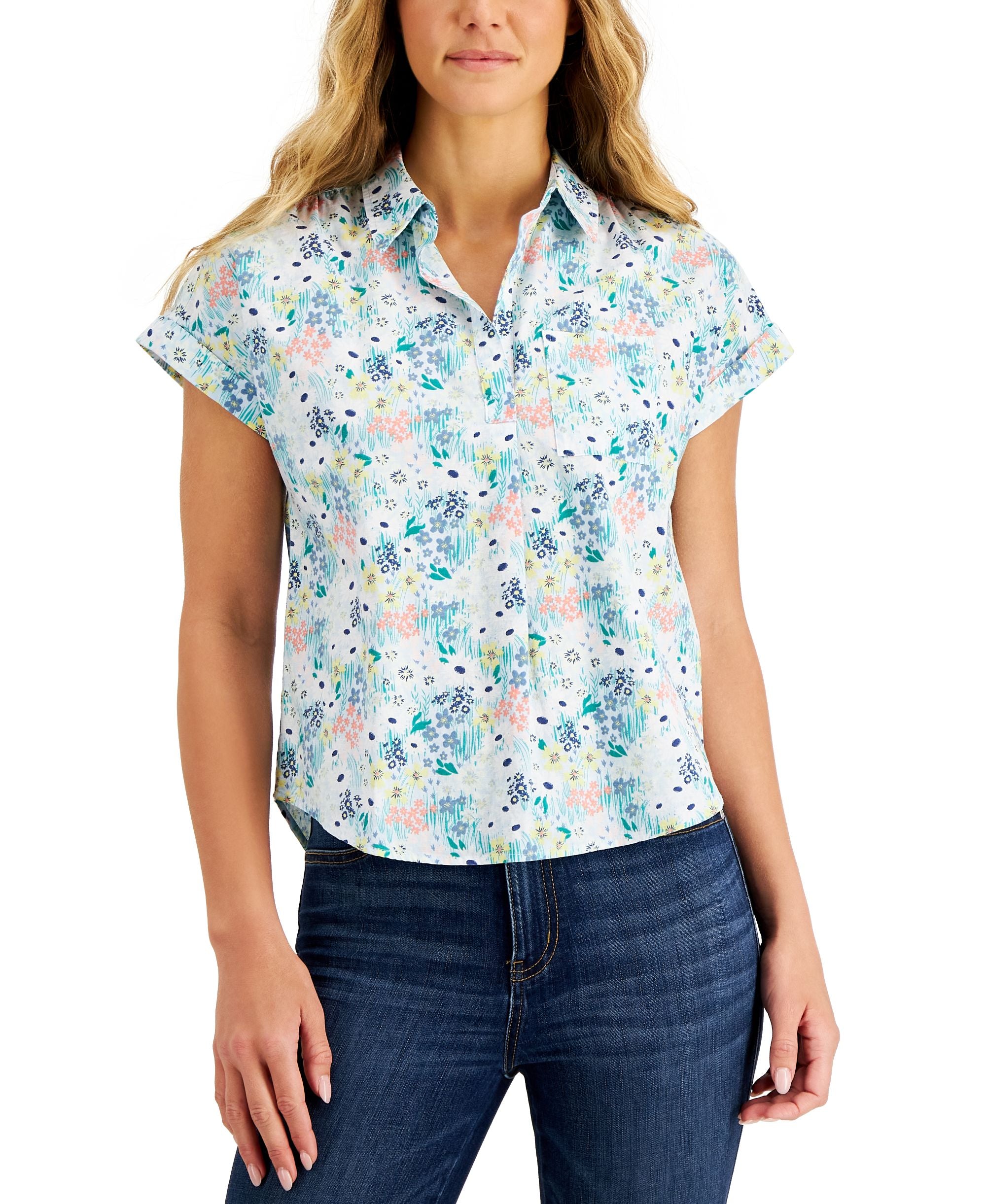Style & Co Petite Wildflower Meadow Popover Shirt