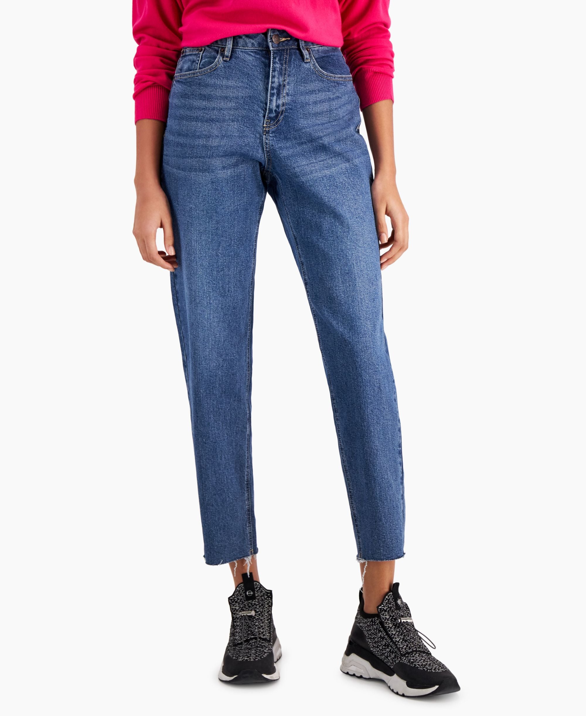 Distressed Hem Mom Jeans