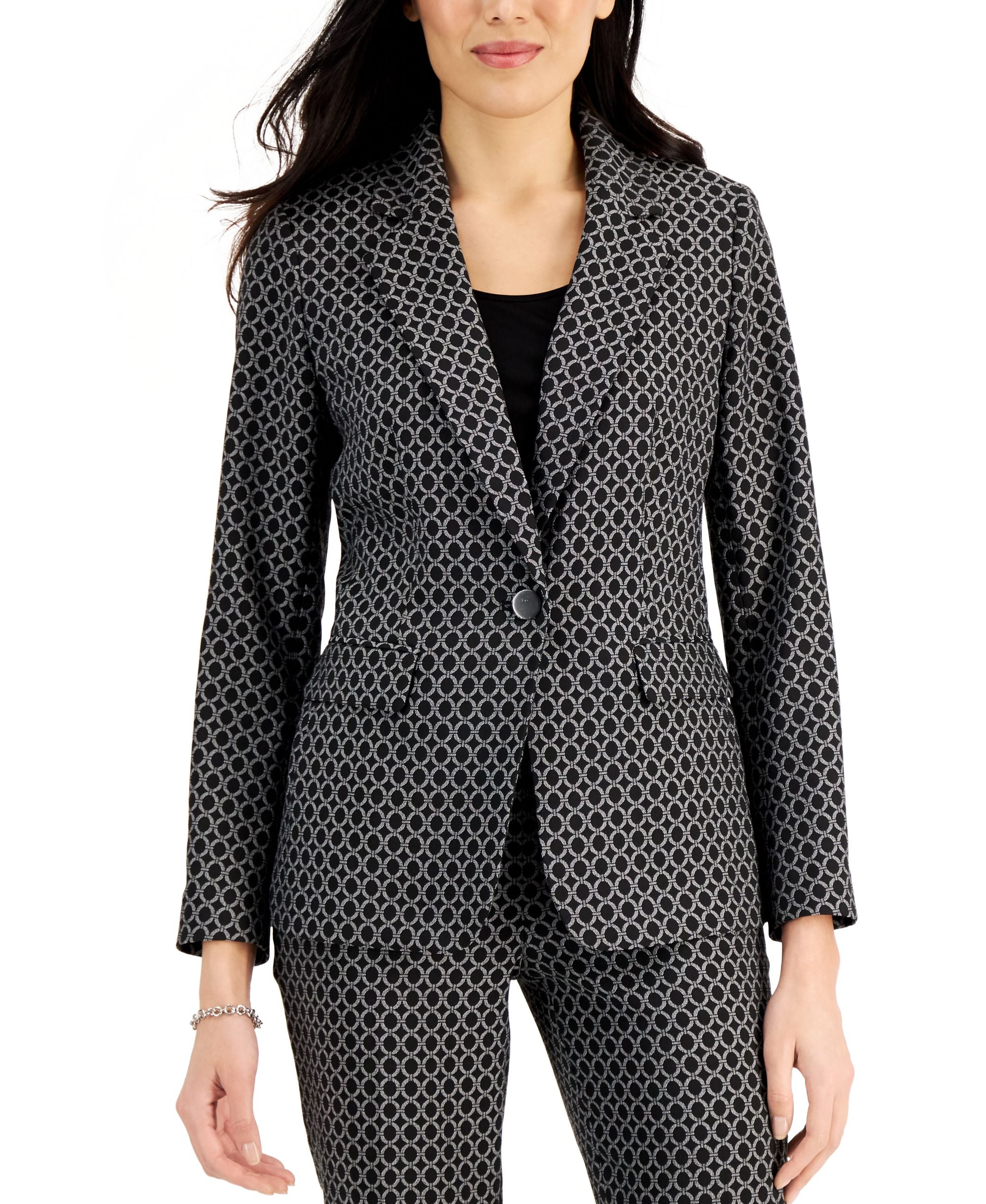 Ring-Print One-Button Blazer Black Multi 18