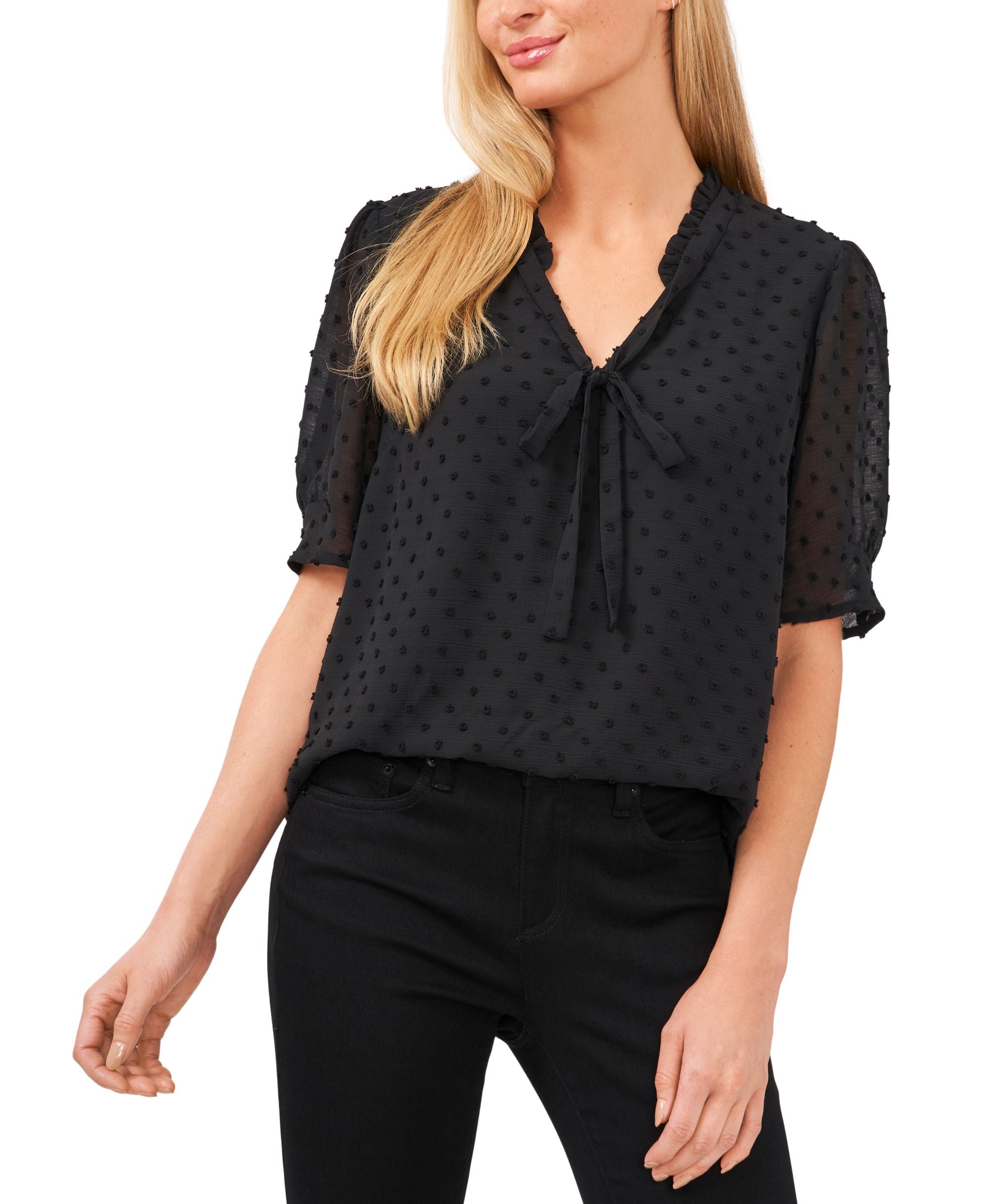 Cece Bow Front Textured Blouse