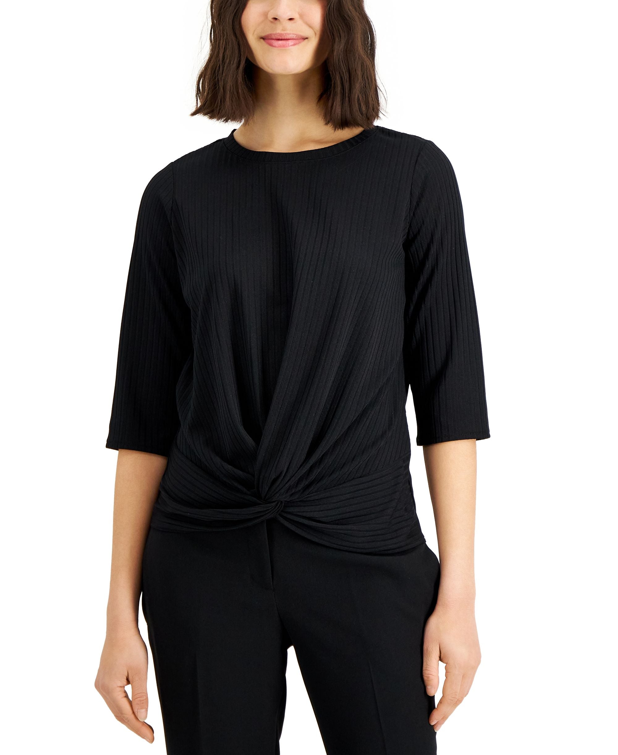 Alfani Ribbed Knot Hem Top