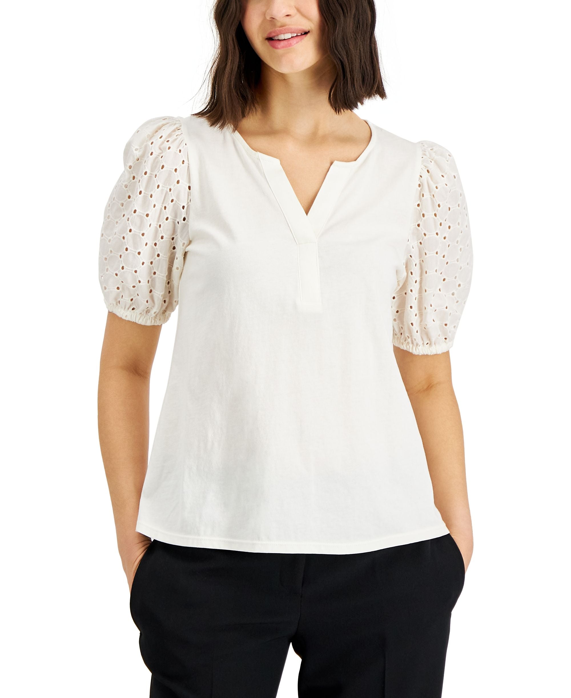 Alfani Cotton Eyelet Sleeve Top
