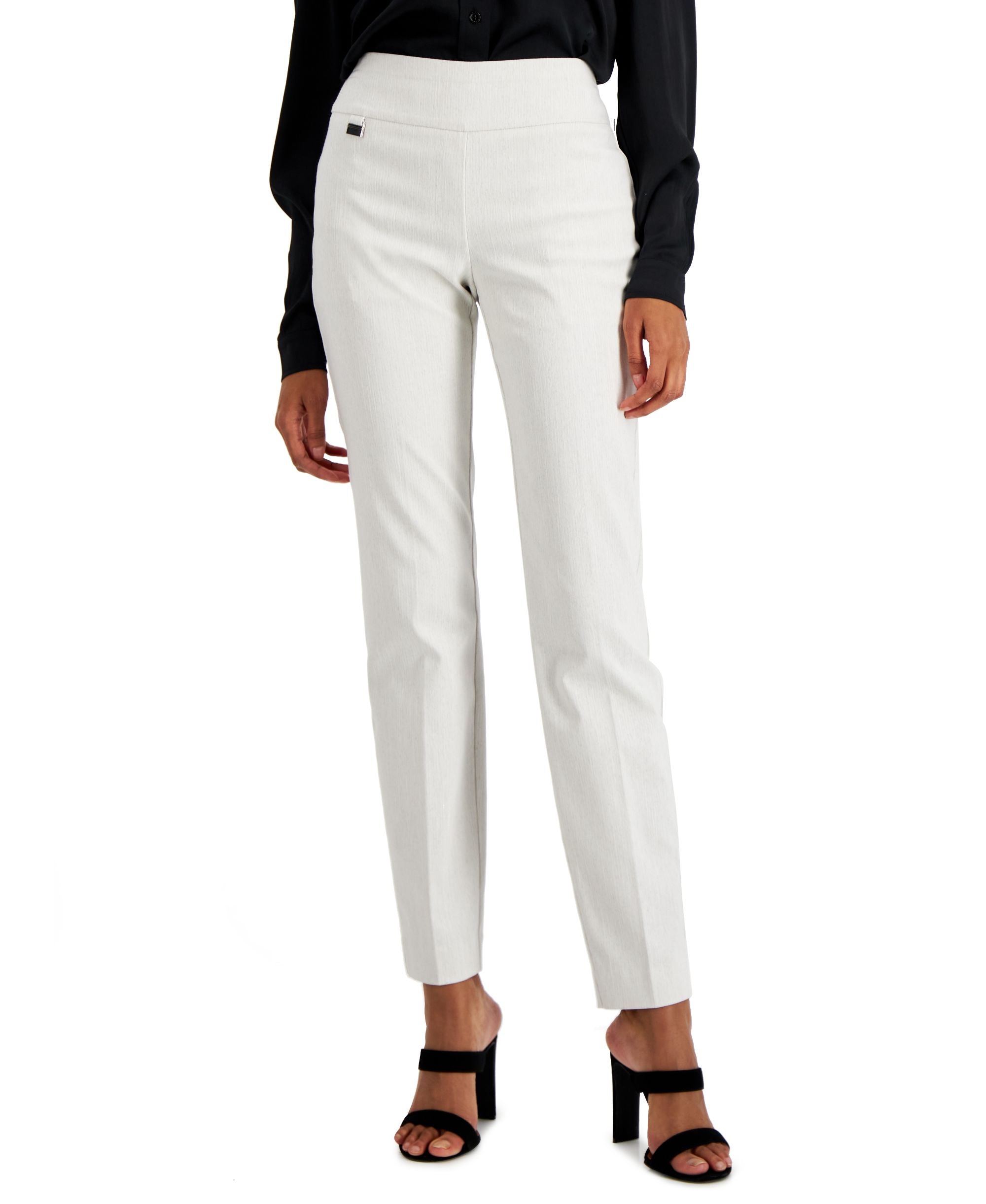 Tummy-Control Textured Pull-On Printed Skinny Pants