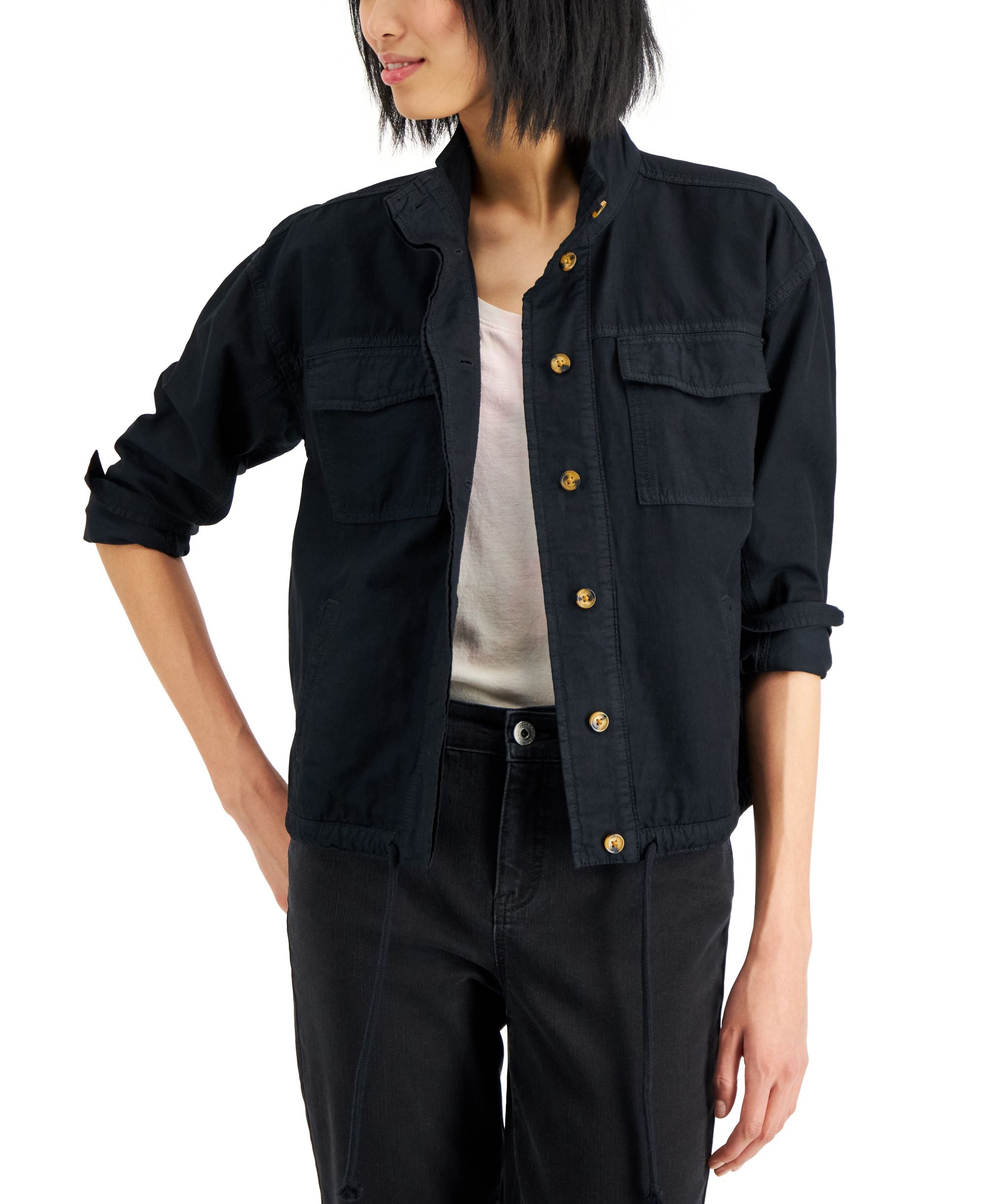 Style & Co Womens Cinch Hem Utility Jacket