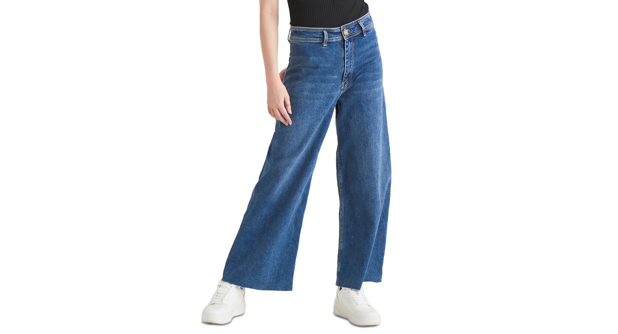 Black Tape Petite Wide Leg Culotte Jeans