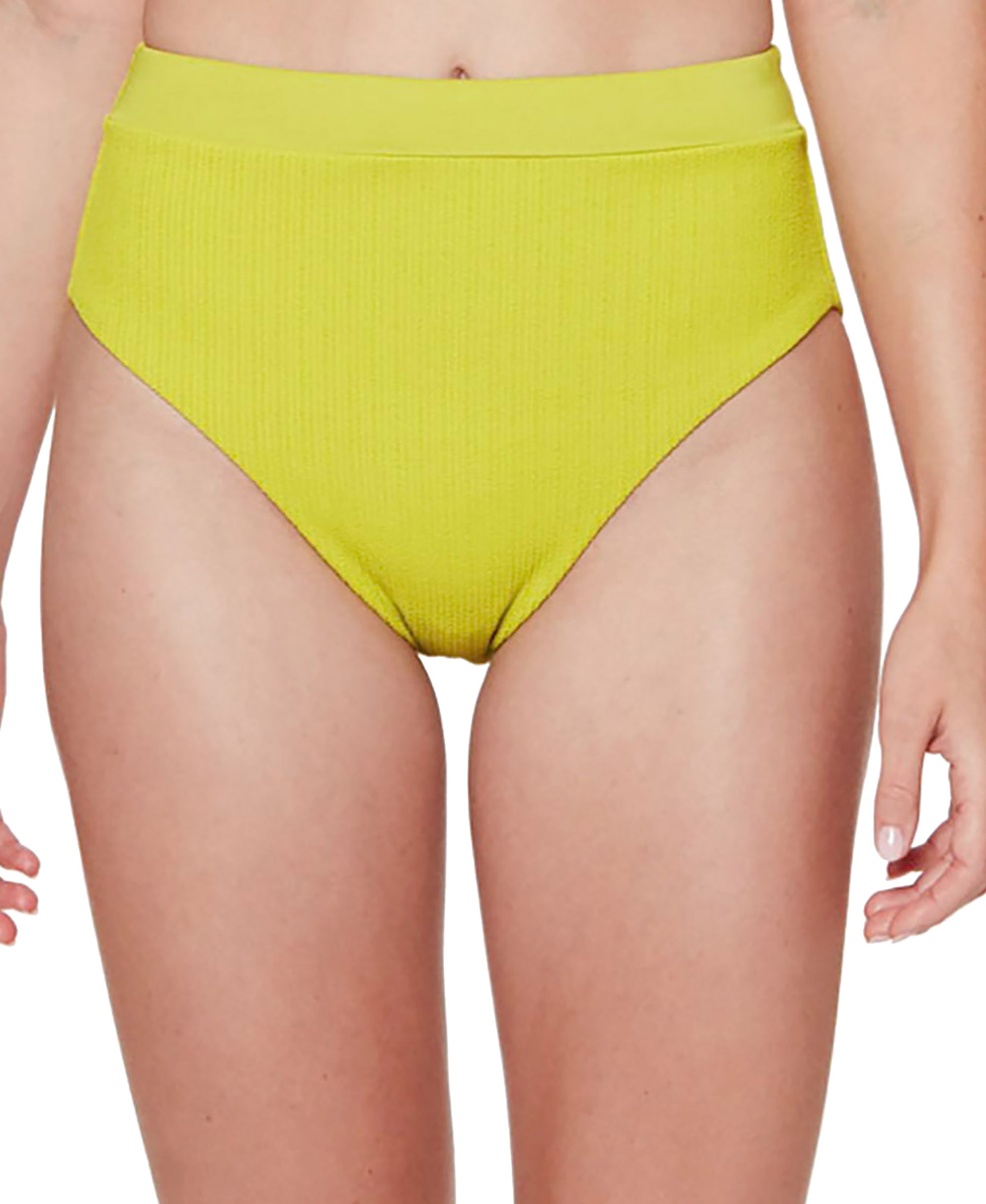 Sandbar Solids Banded High-Leg High-Rise Ribbed Bikini Bottoms