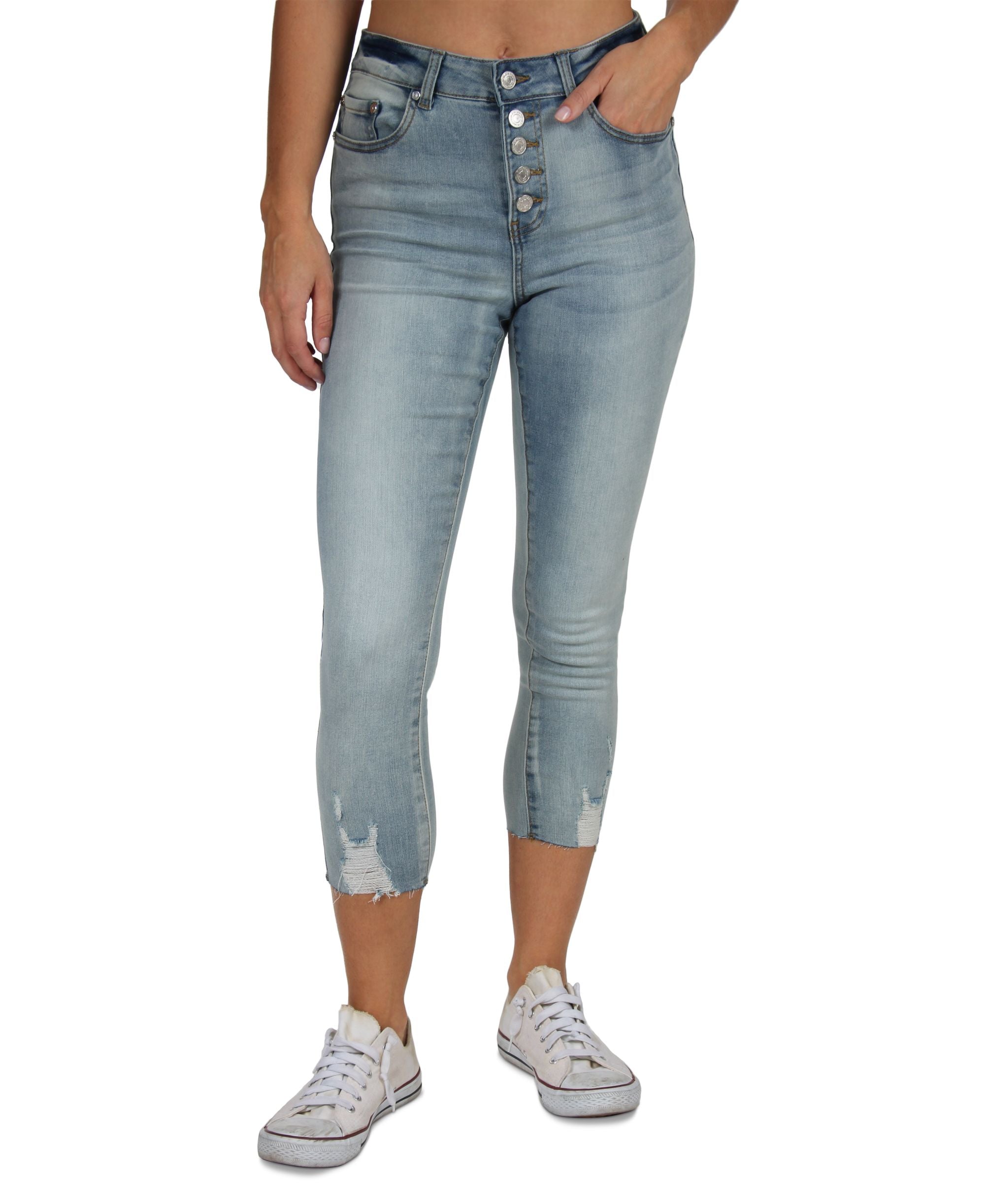 Juniors' High Rise Distressed Cropped Skinny Jeans