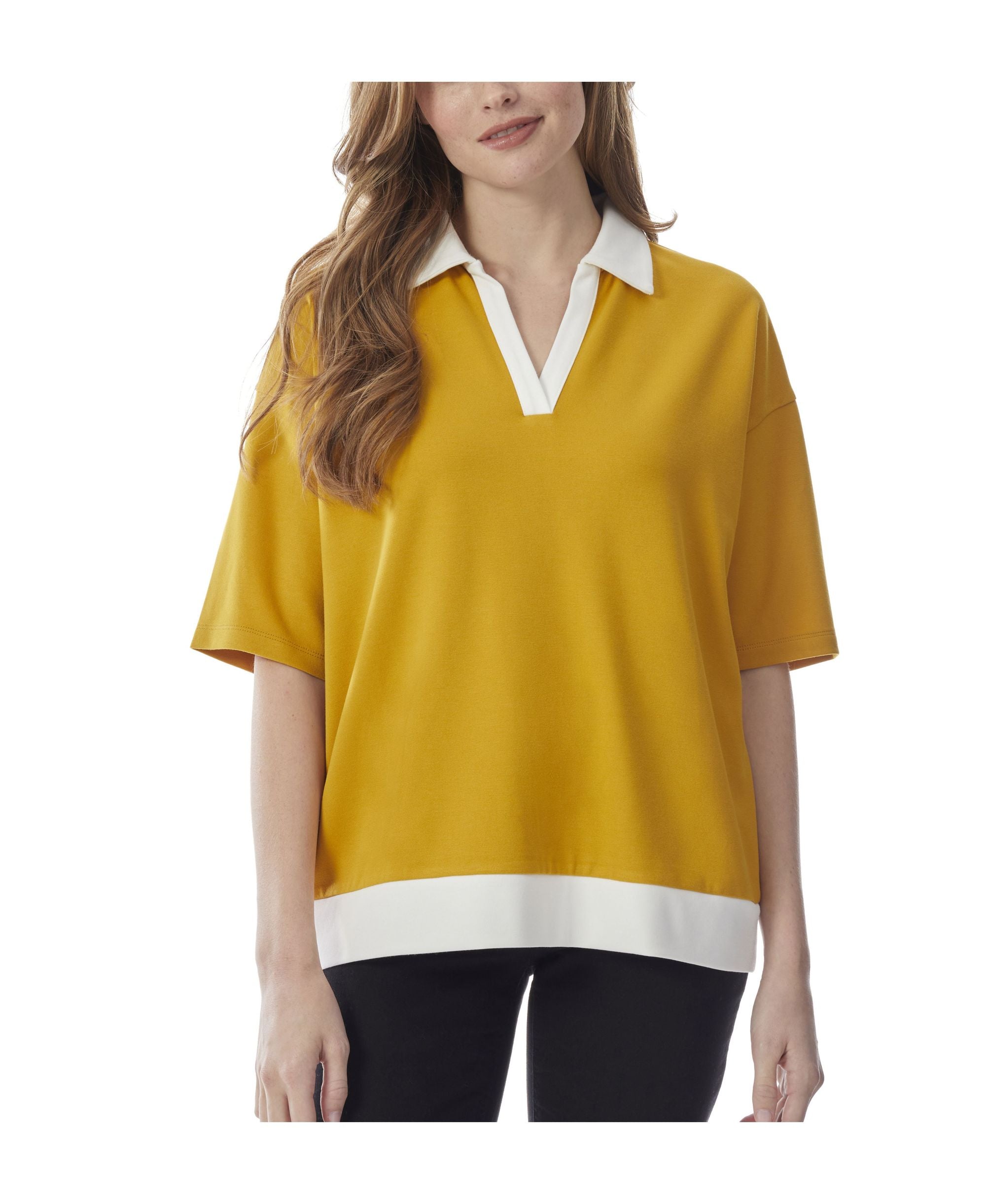 Womens Serenity Knit Drop Shoulder Polo Top