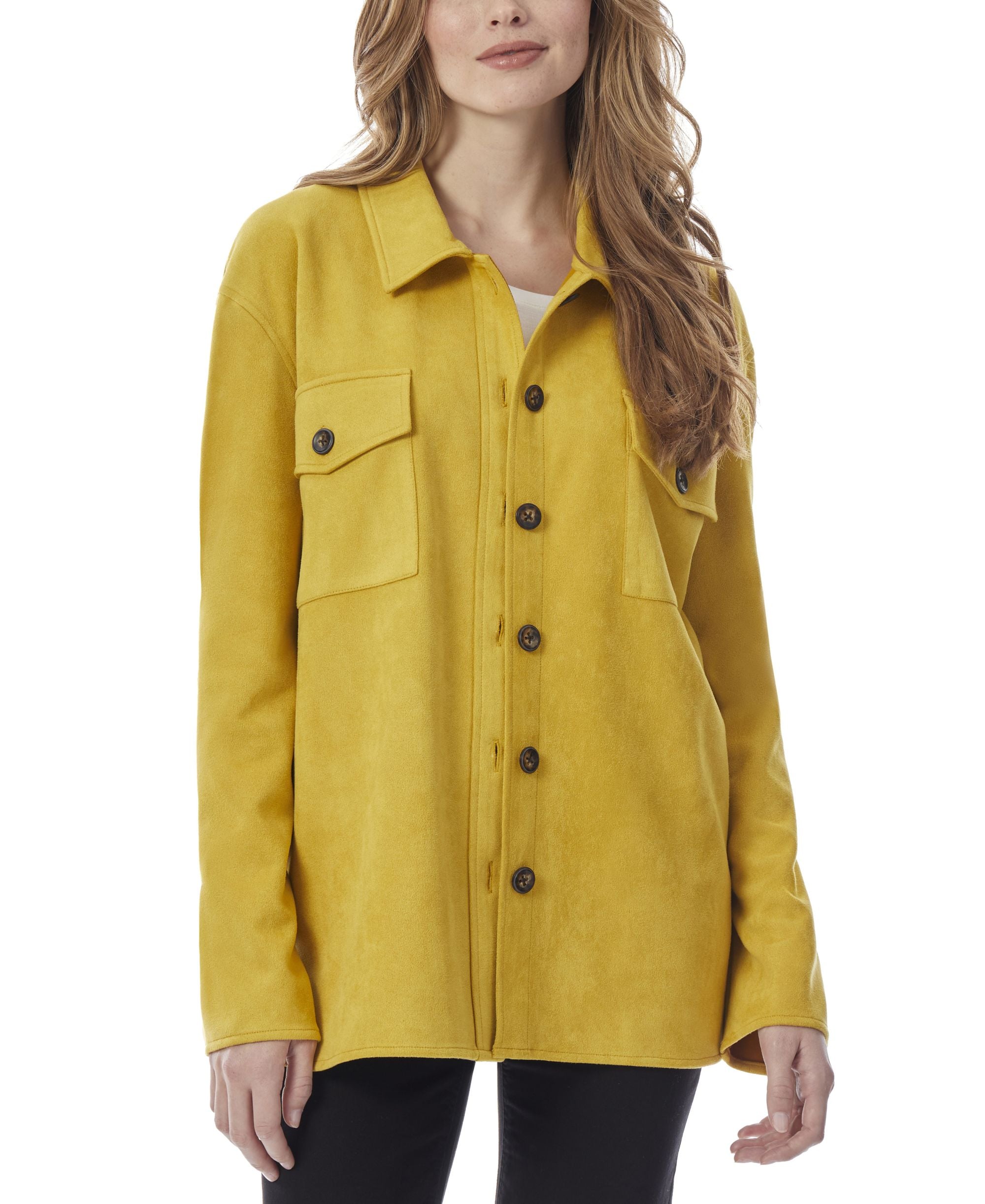 Womens Suede Snap Front Utility Blouse Top