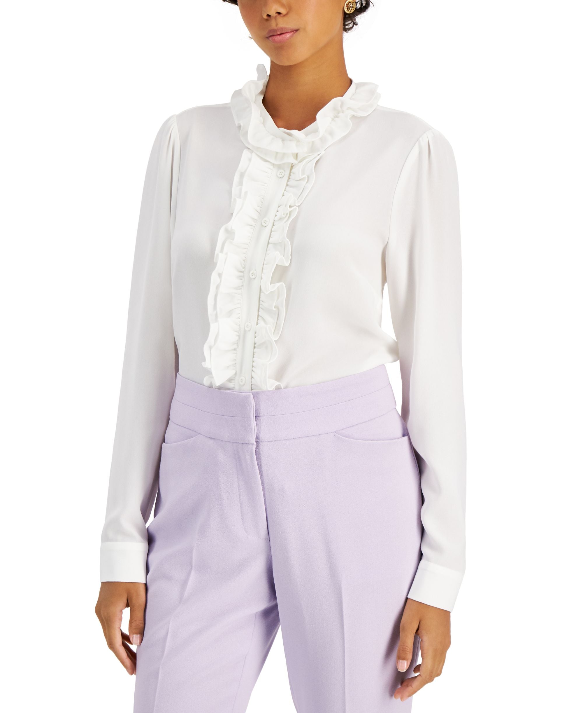 Tahari Asl Ruffled Button Front Top