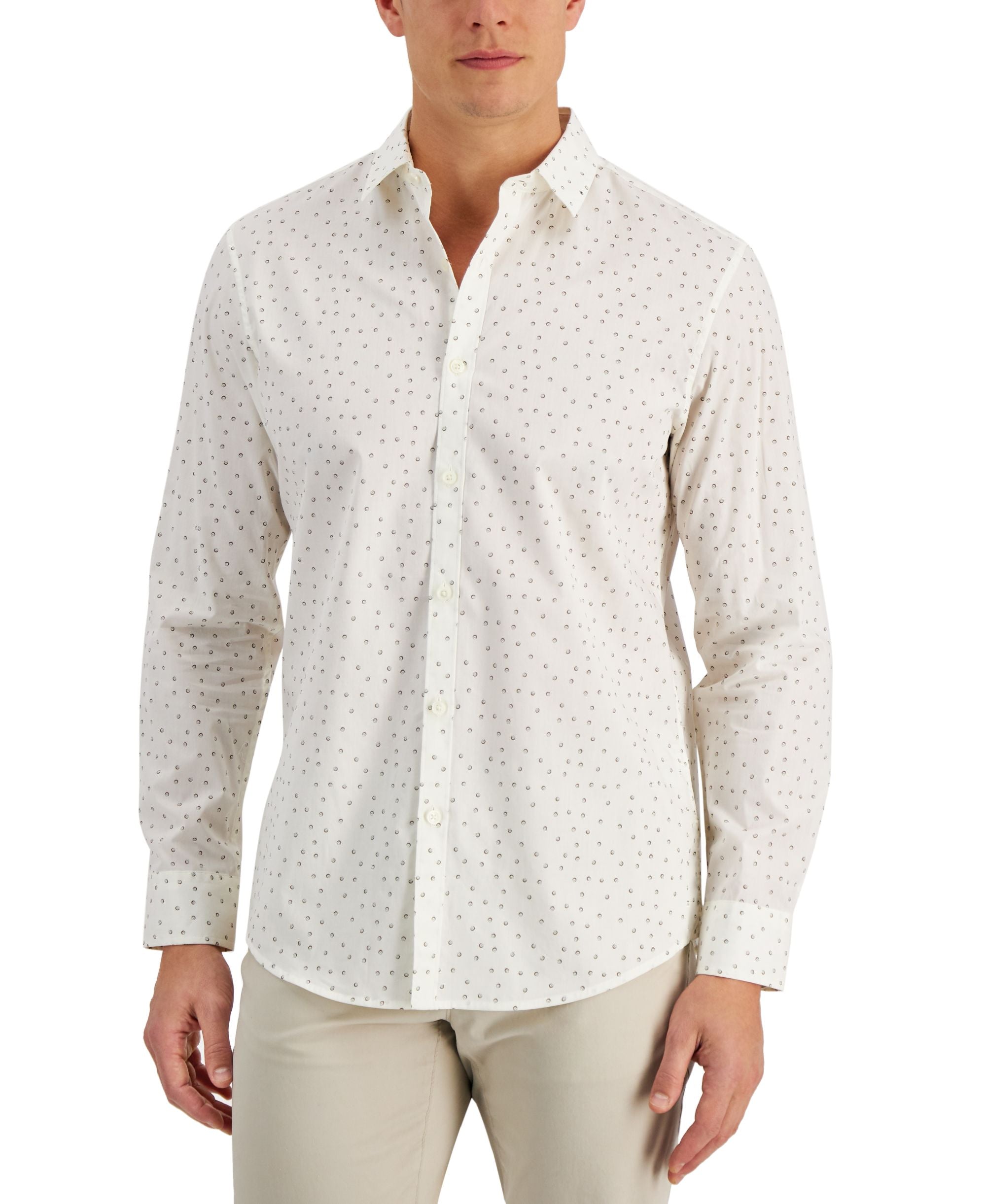 Alfani Mens Regular Fit Stretch Geo Print Poplin Shirt