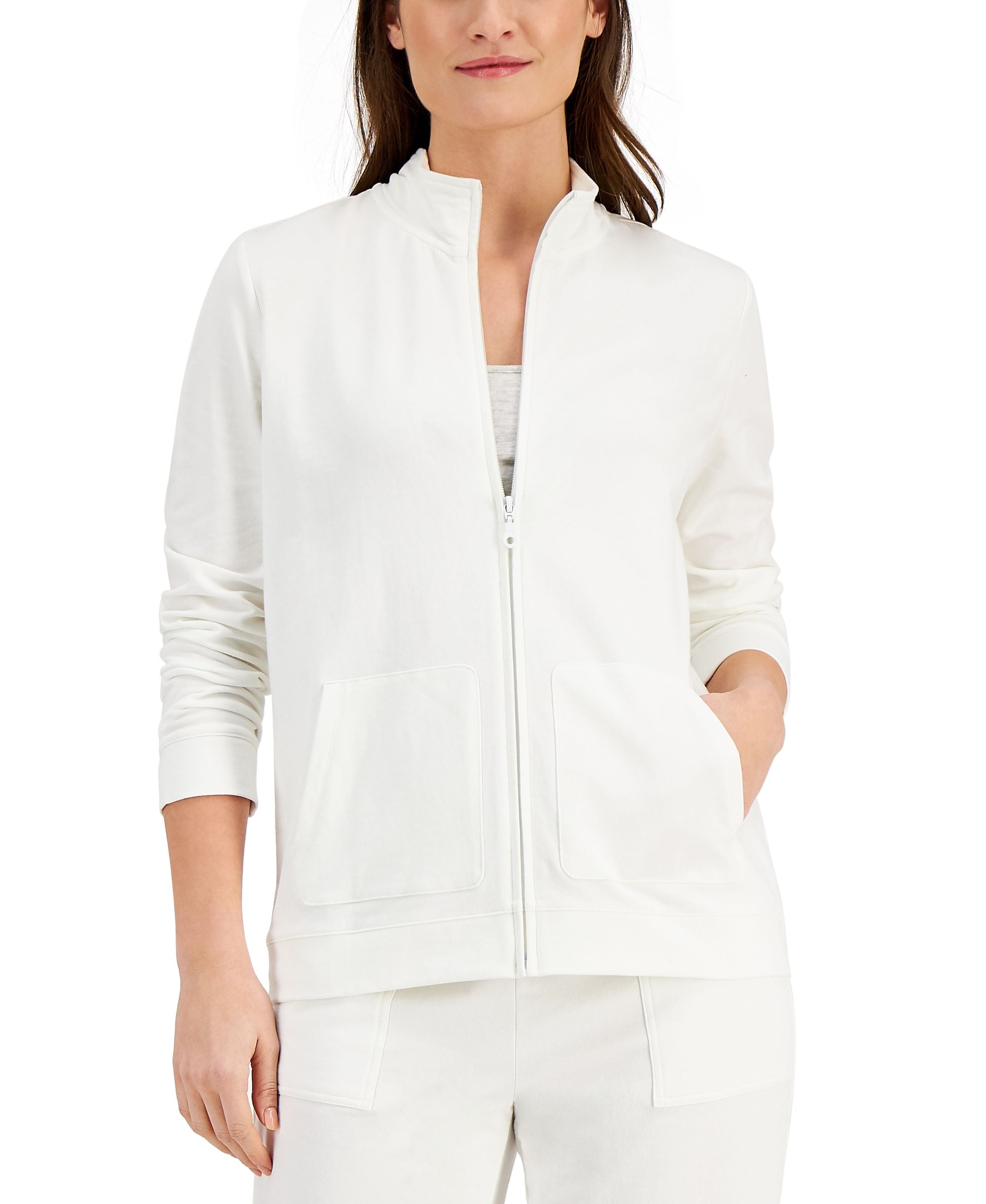 Karen Scott Mock Neck Zippered Sweatshirt