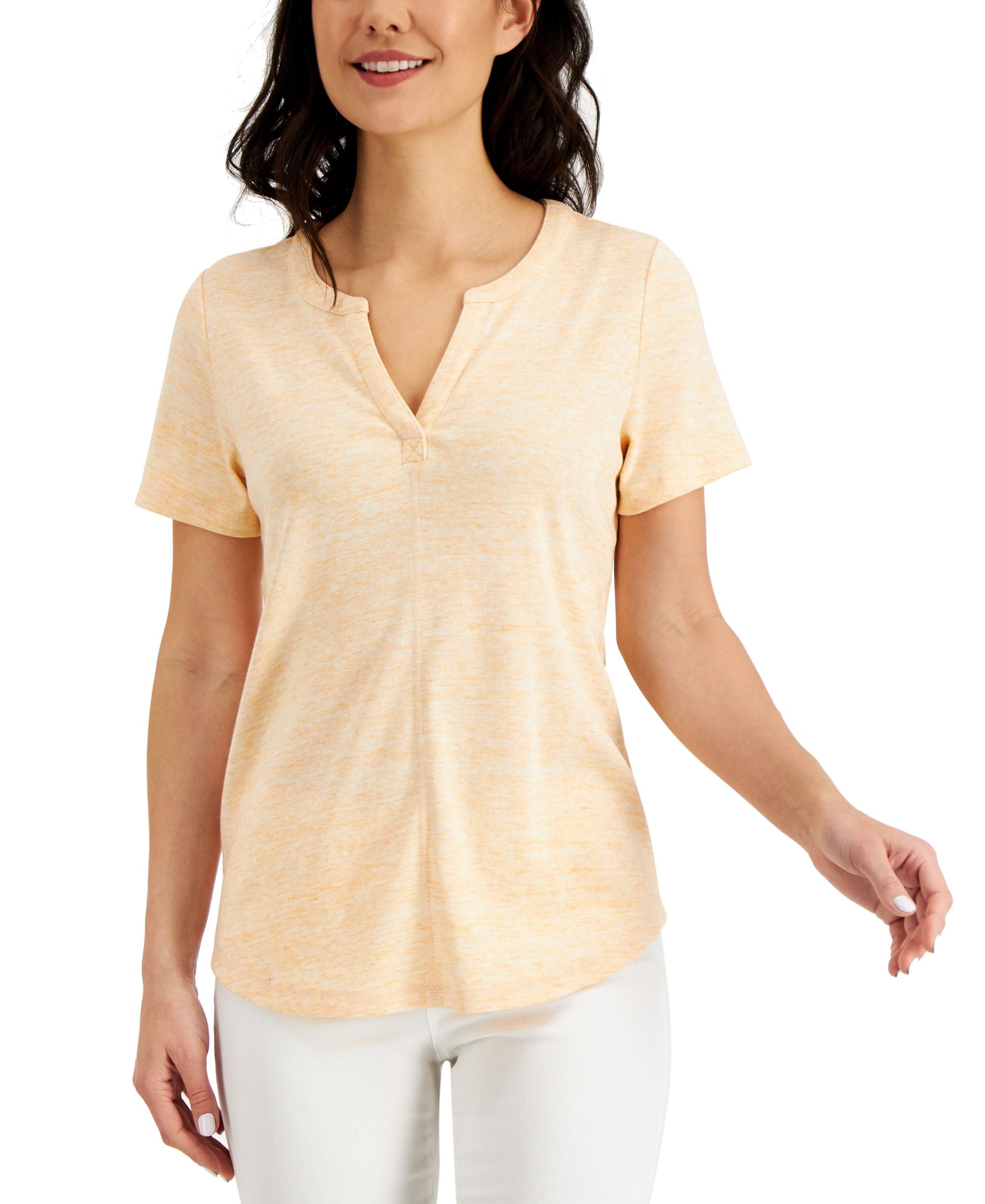 Karen Scott Split Neck Space Dyed Top