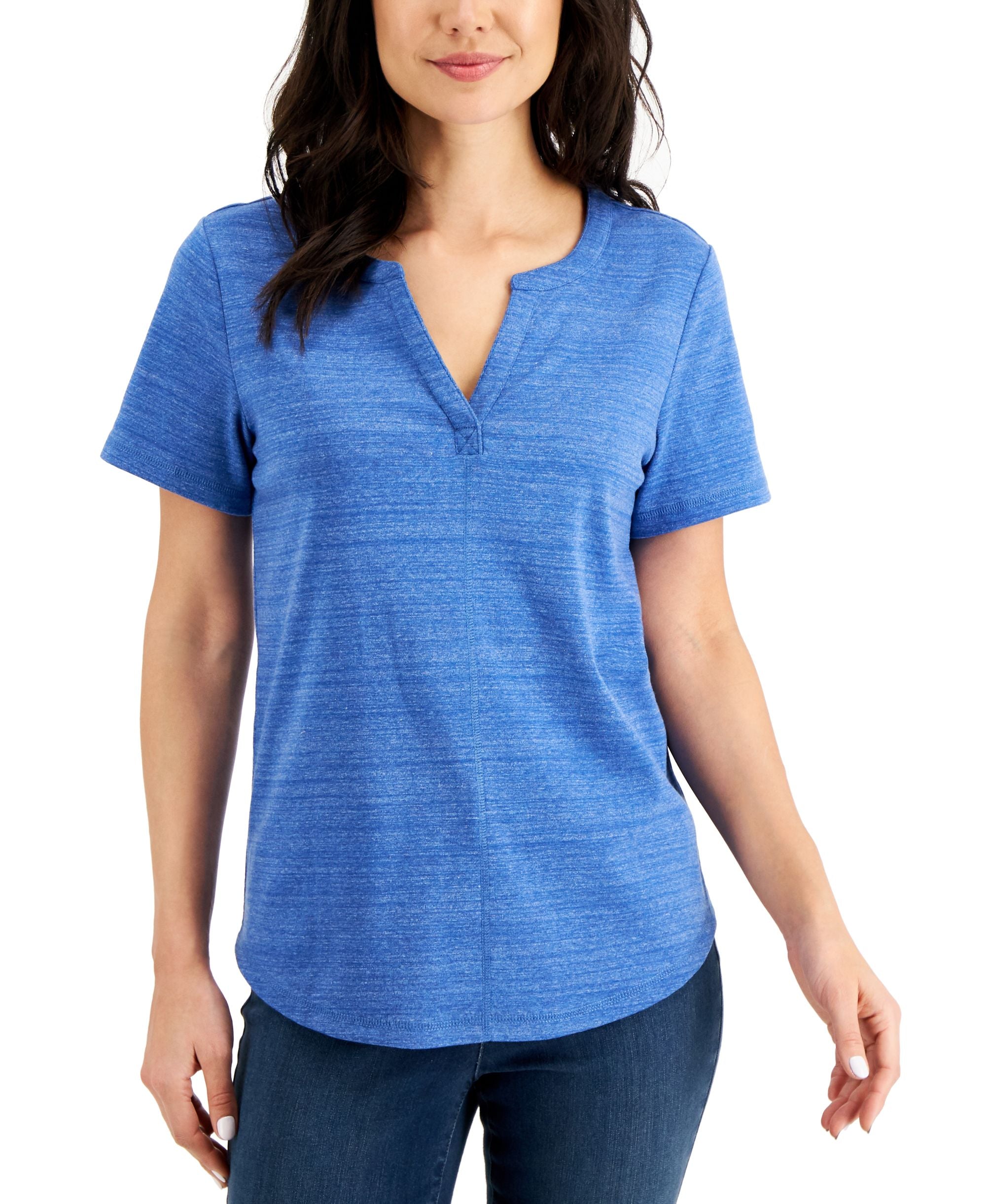 Karen Scott Split Neck Space Dyed Top