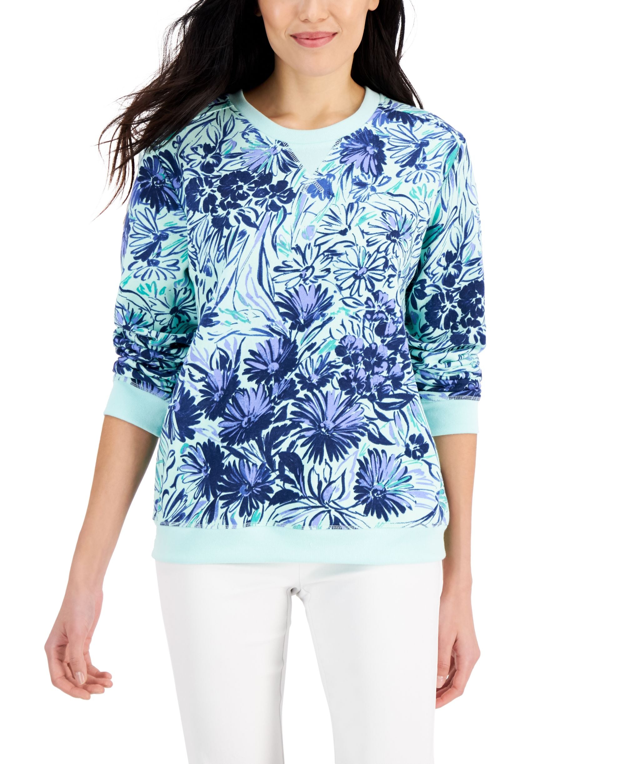 Karen Scott Floral Print Fleece Top