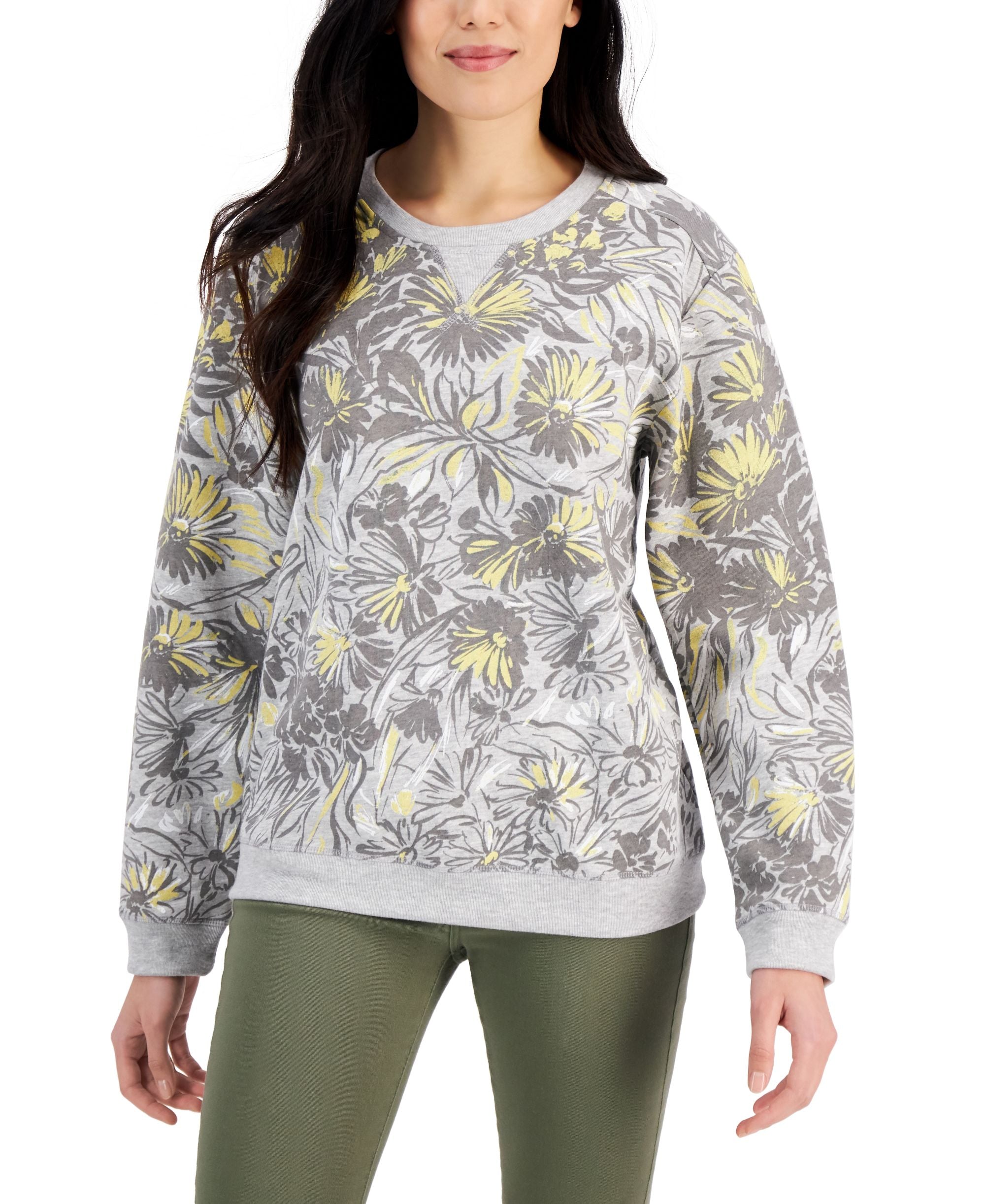 Karen Scott Floral Print Fleece Top