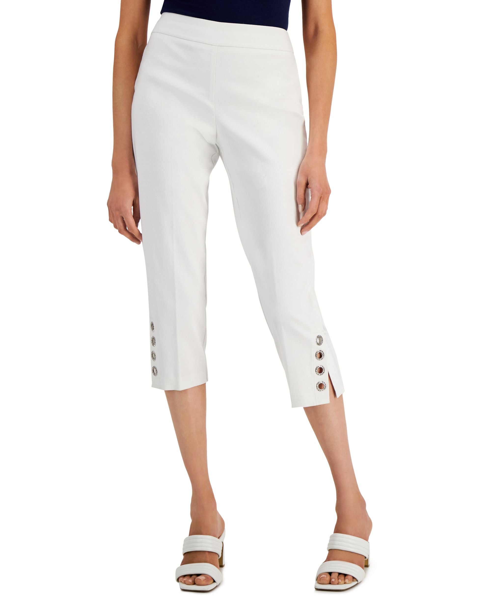 JM Collection Tummy Control Pull On Studded Capri Pants