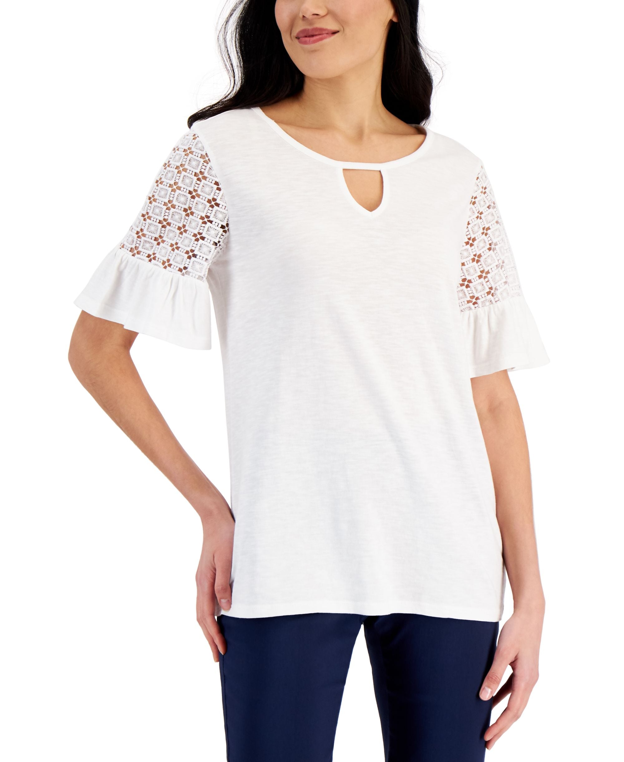 JM Collection Womens Ruffled Sleeve Top