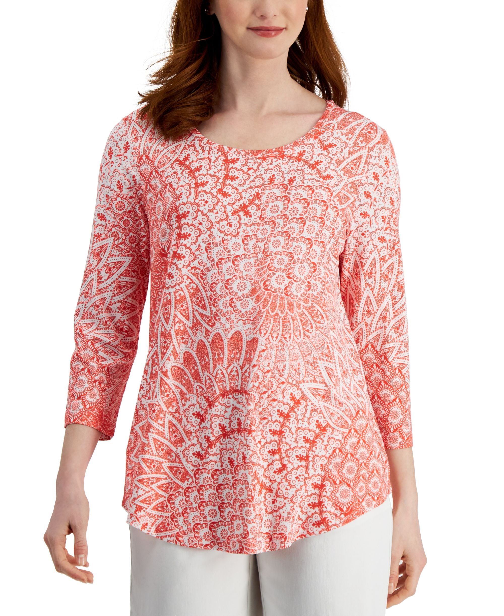 JM Collection Womens Printed 3/4 Sleeve Top