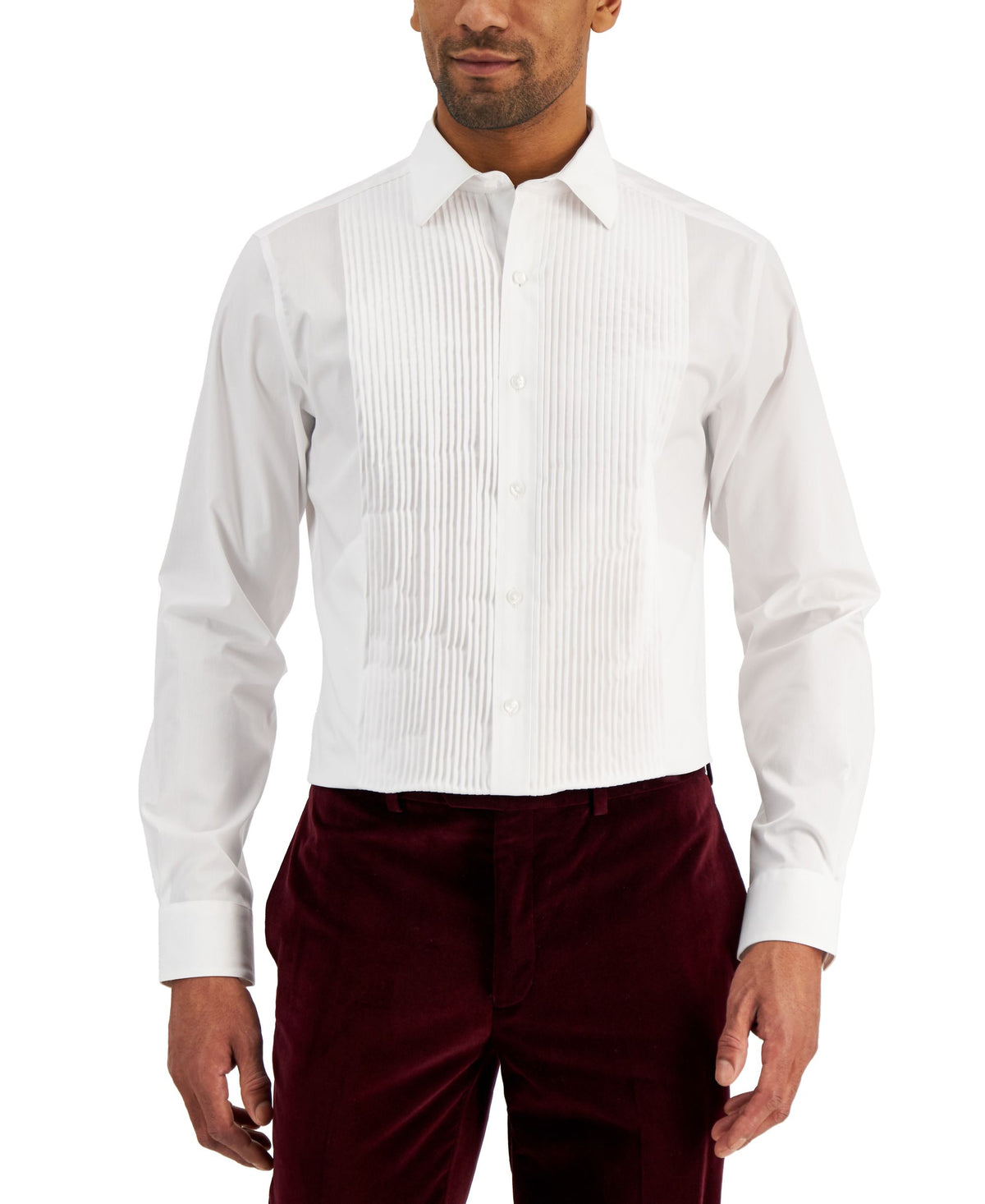 Alfani Mens Slim Fit Pleated Panel Formal Shirt