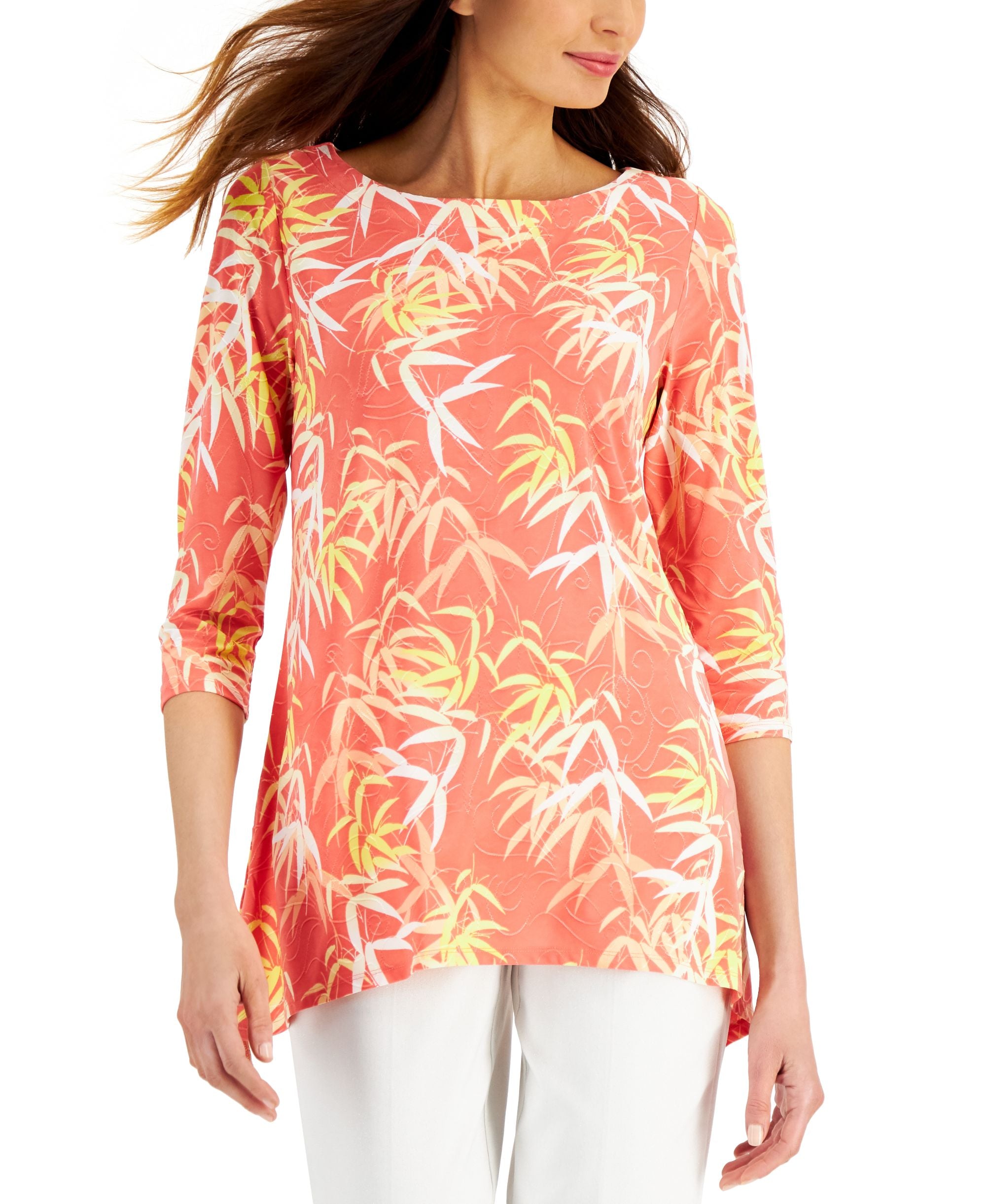 JM Collection Womens Printed Jacquard Top