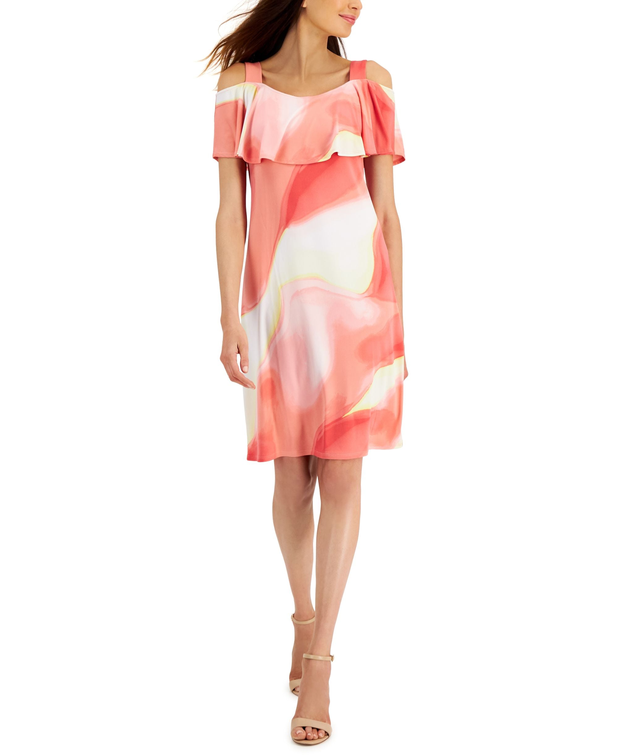 JM Collection Womens Ruffled Cold-Shoulder Dress