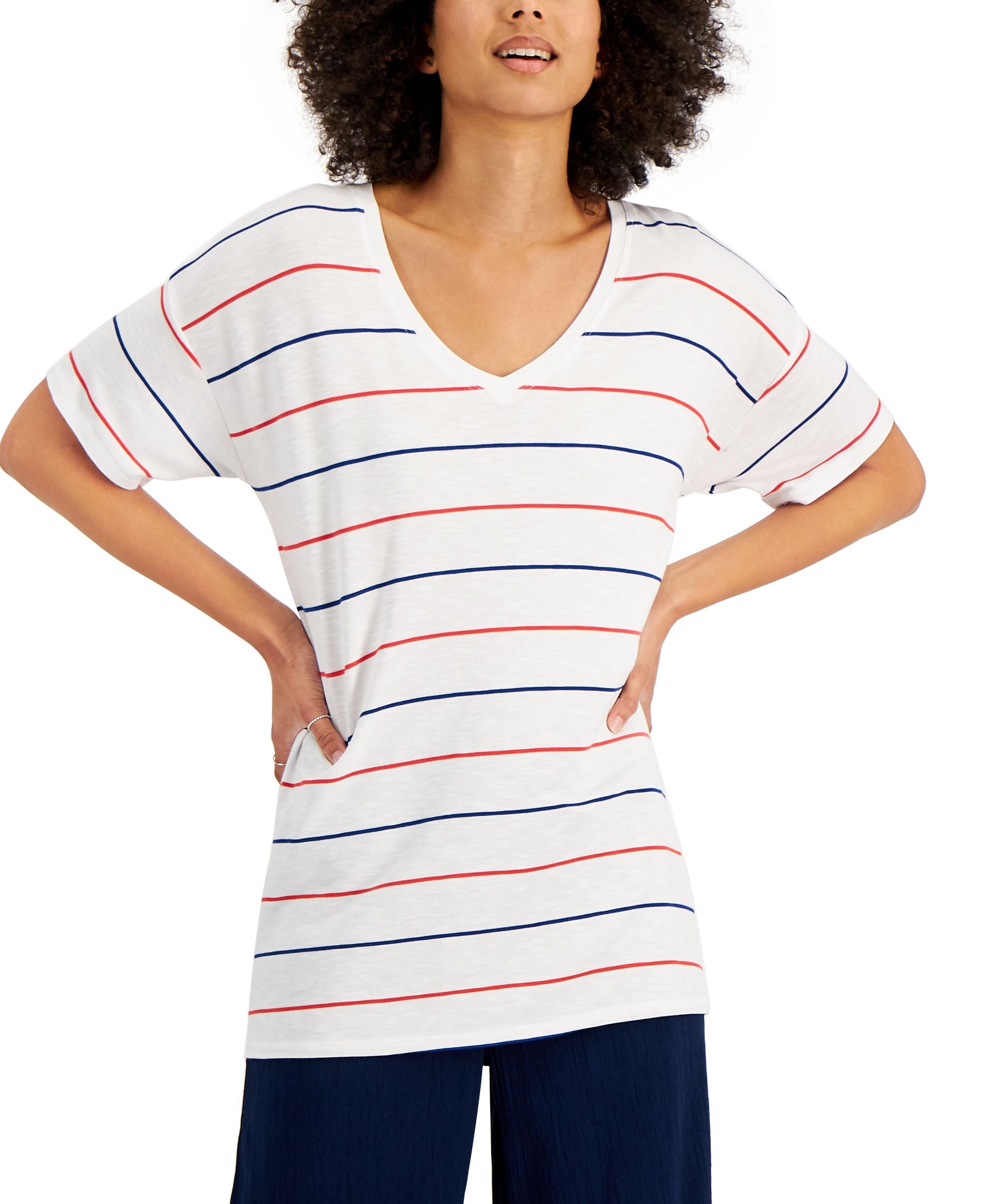 Style & Co Drapey V Neck Short Sleeve T-Shirt