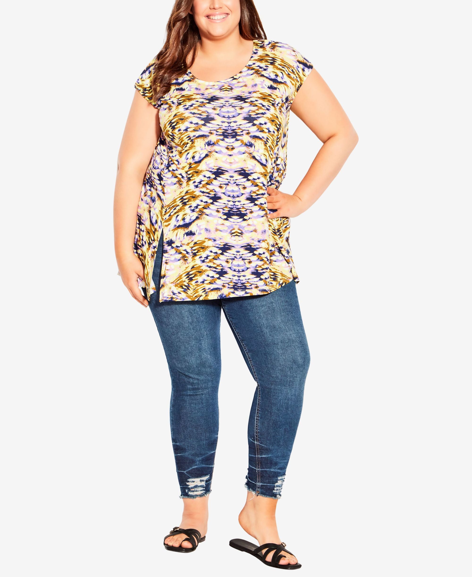 Plus Size Split Side Print Top