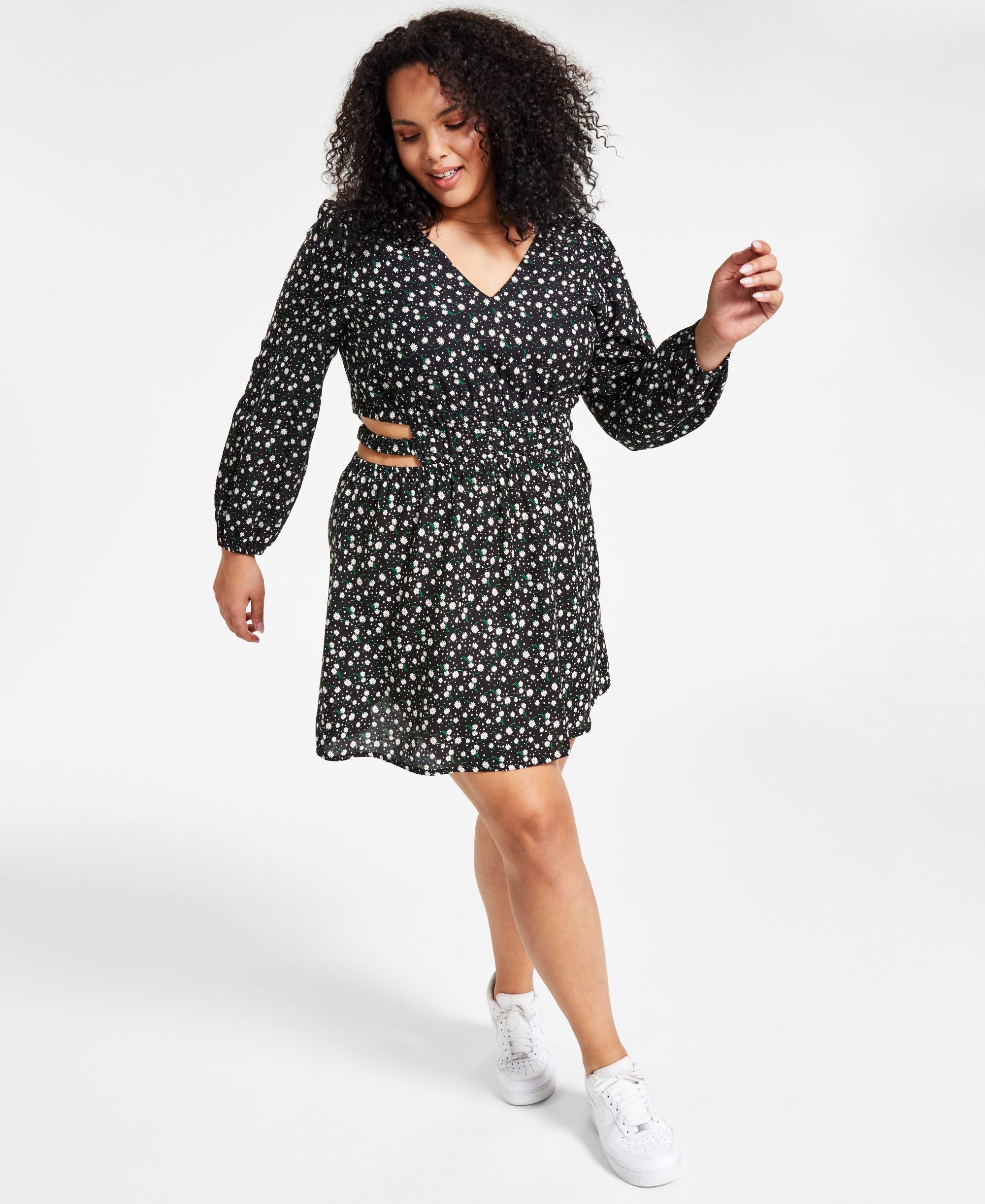 Trendy Plus Size Cutout Peasant Dress