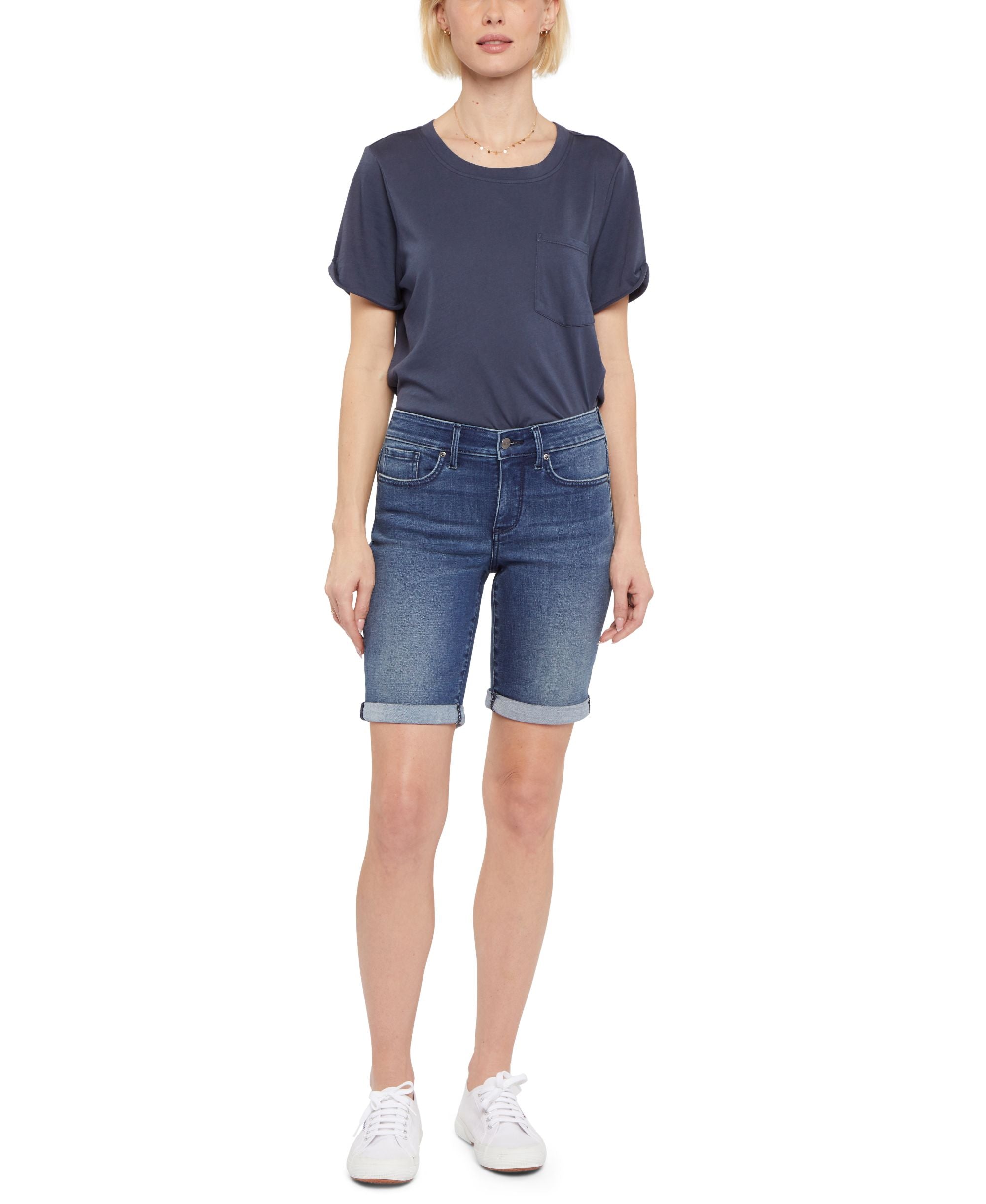 NYDJ Womens Ella Cuffed Stretch Bermuda Shorts